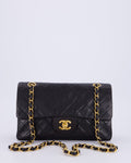 Chanel Vintage Black Small Classic Double Flap Bag in Lambskin Leather with 24K Gold Hardware