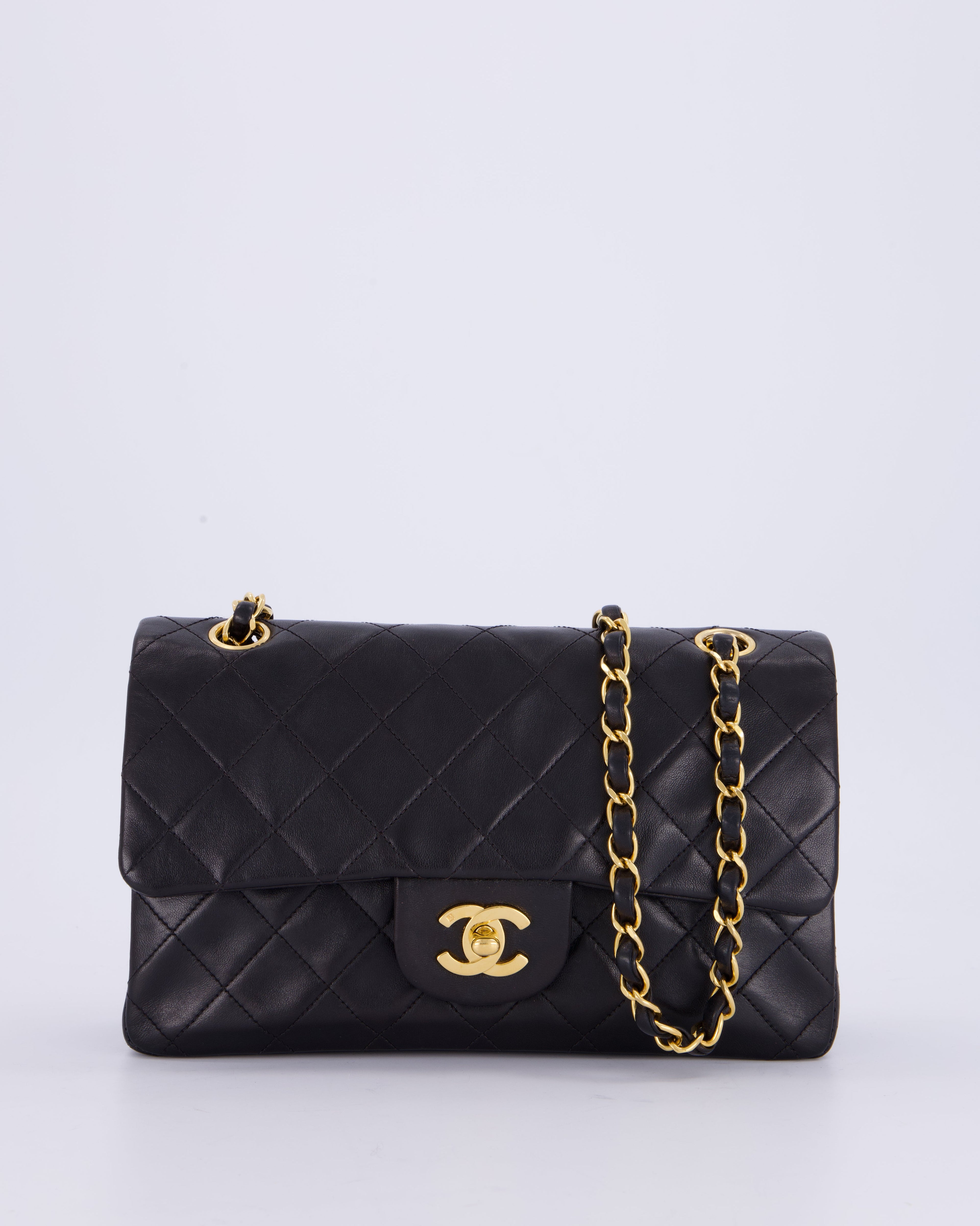 Chanel Vintage Black Small Classic Double Flap Bag in Lambskin Leather with 24K Gold Hardware