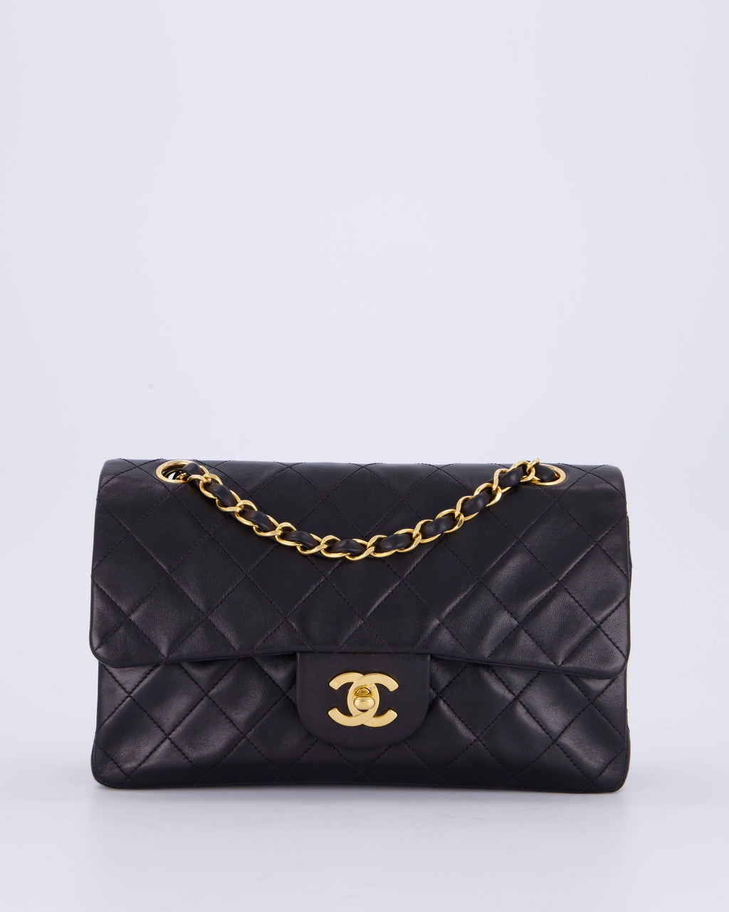 Chanel Vintage Black Small Classic Double Flap Bag in Lambskin Leather with 24K Gold Hardware