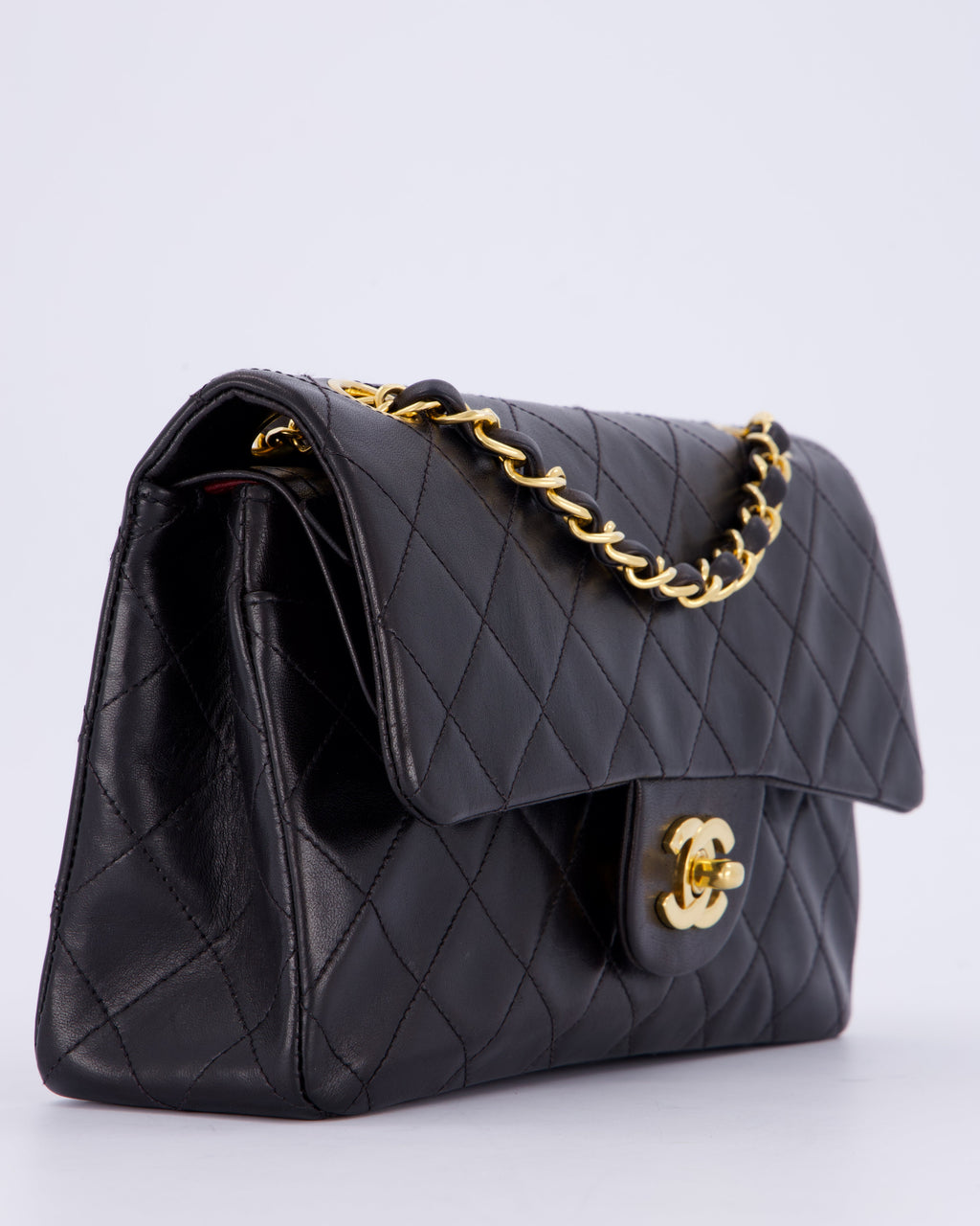 Chanel Vintage Black Small Classic Double Flap Bag in Lambskin Leather with 24K Gold Hardware