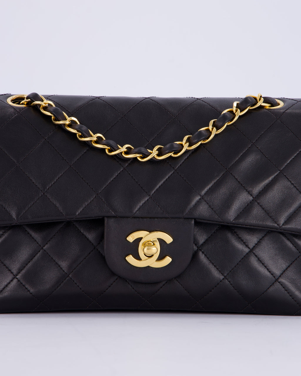 Chanel Vintage Black Small Classic Double Flap Bag in Lambskin Leather with 24K Gold Hardware
