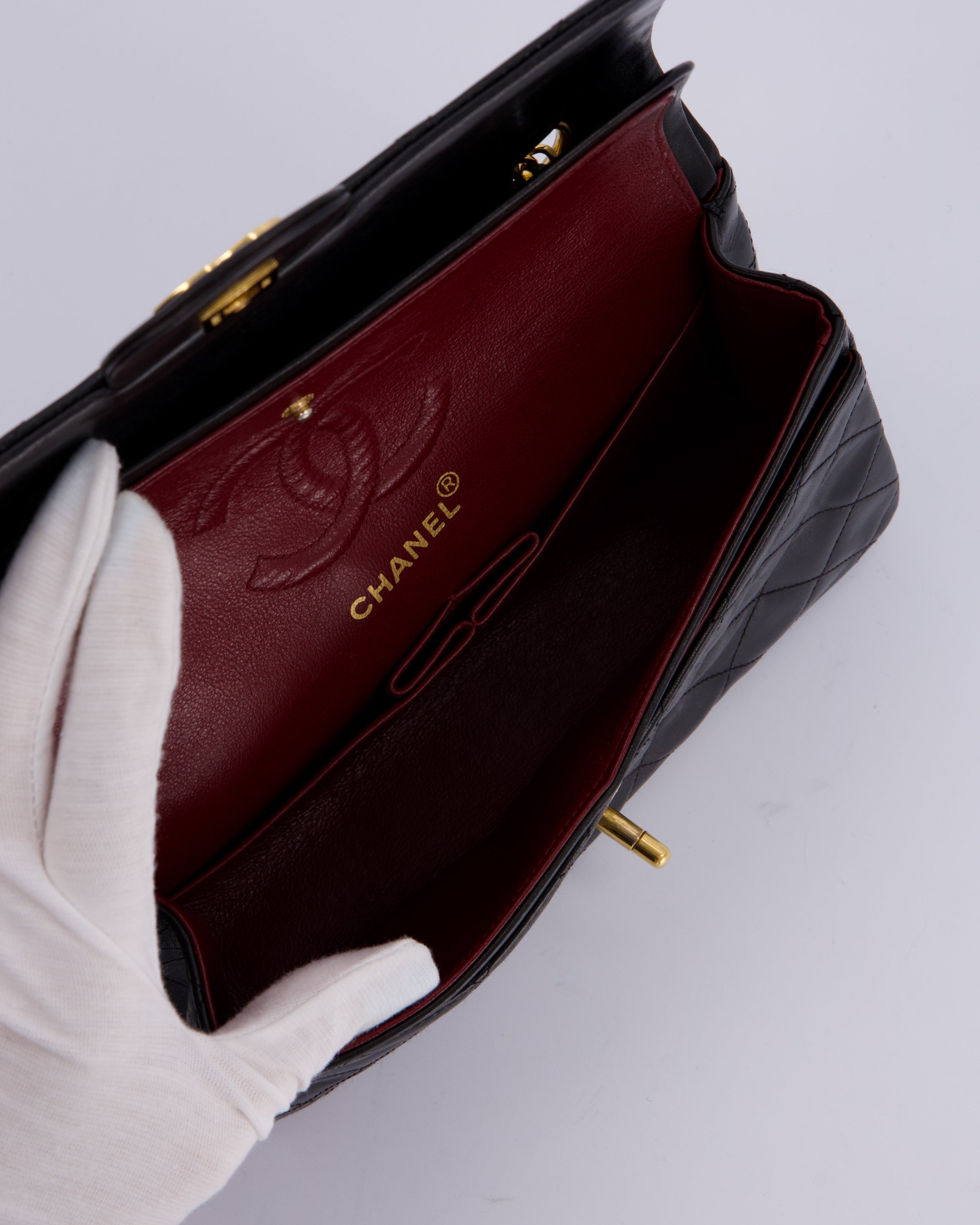 Chanel Vintage Black Small Classic Double Flap Bag in Lambskin Leather with 24K Gold Hardware
