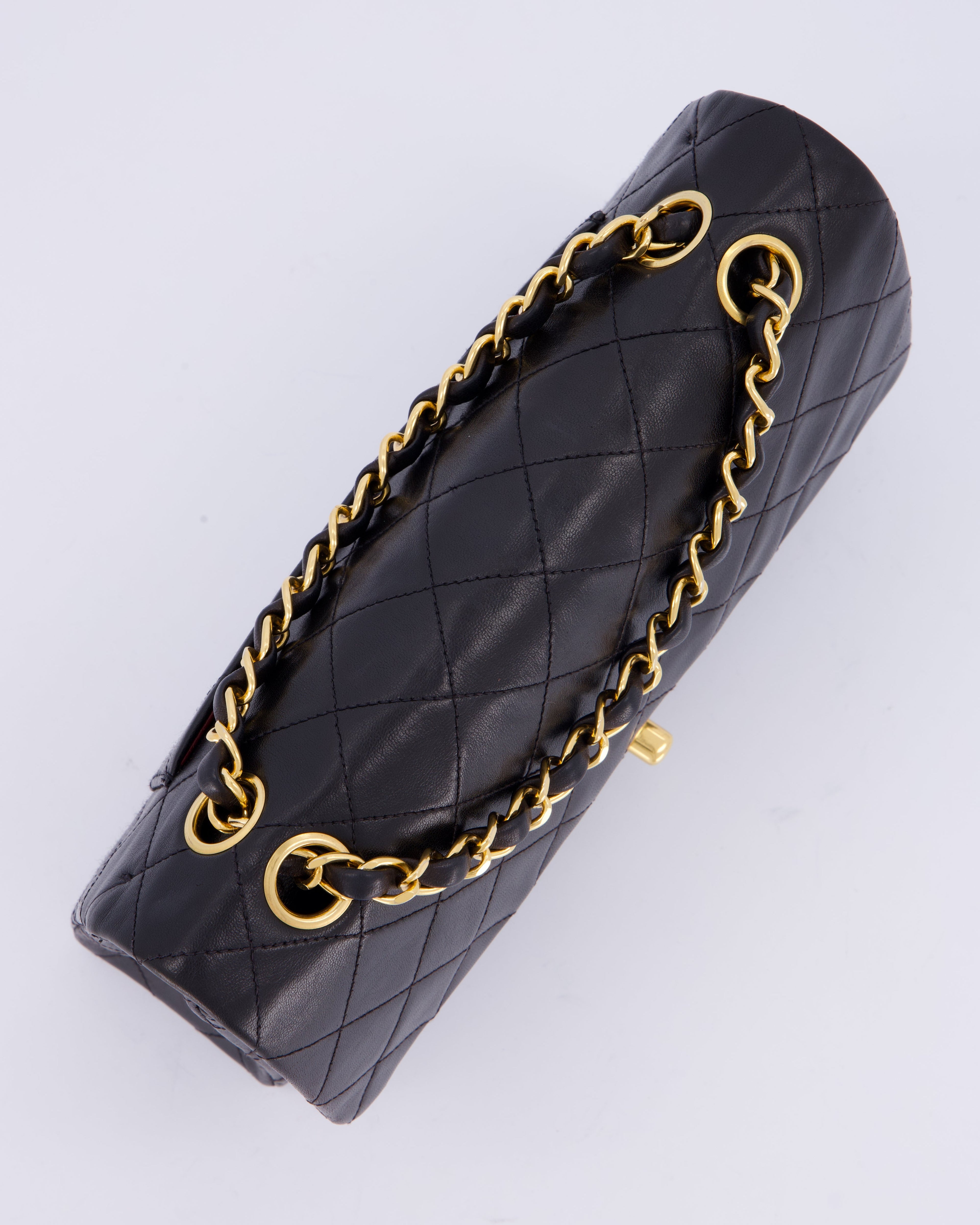 Chanel Vintage Black Small Classic Double Flap Bag in Lambskin Leather with 24K Gold Hardware