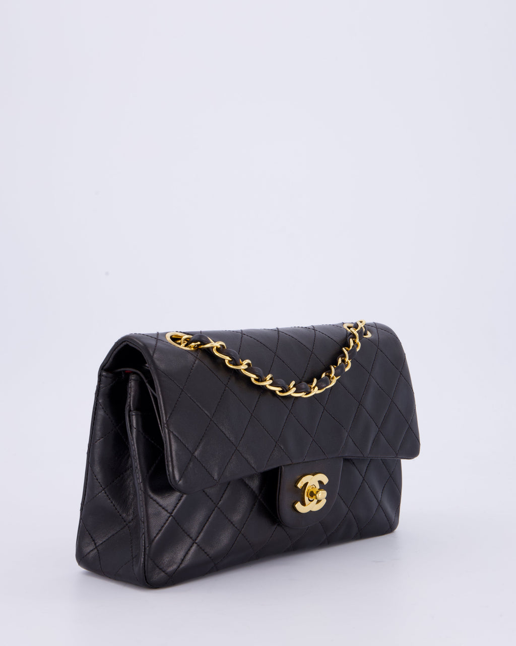 Chanel Vintage Black Small Classic Double Flap Bag in Lambskin Leather with 24K Gold Hardware