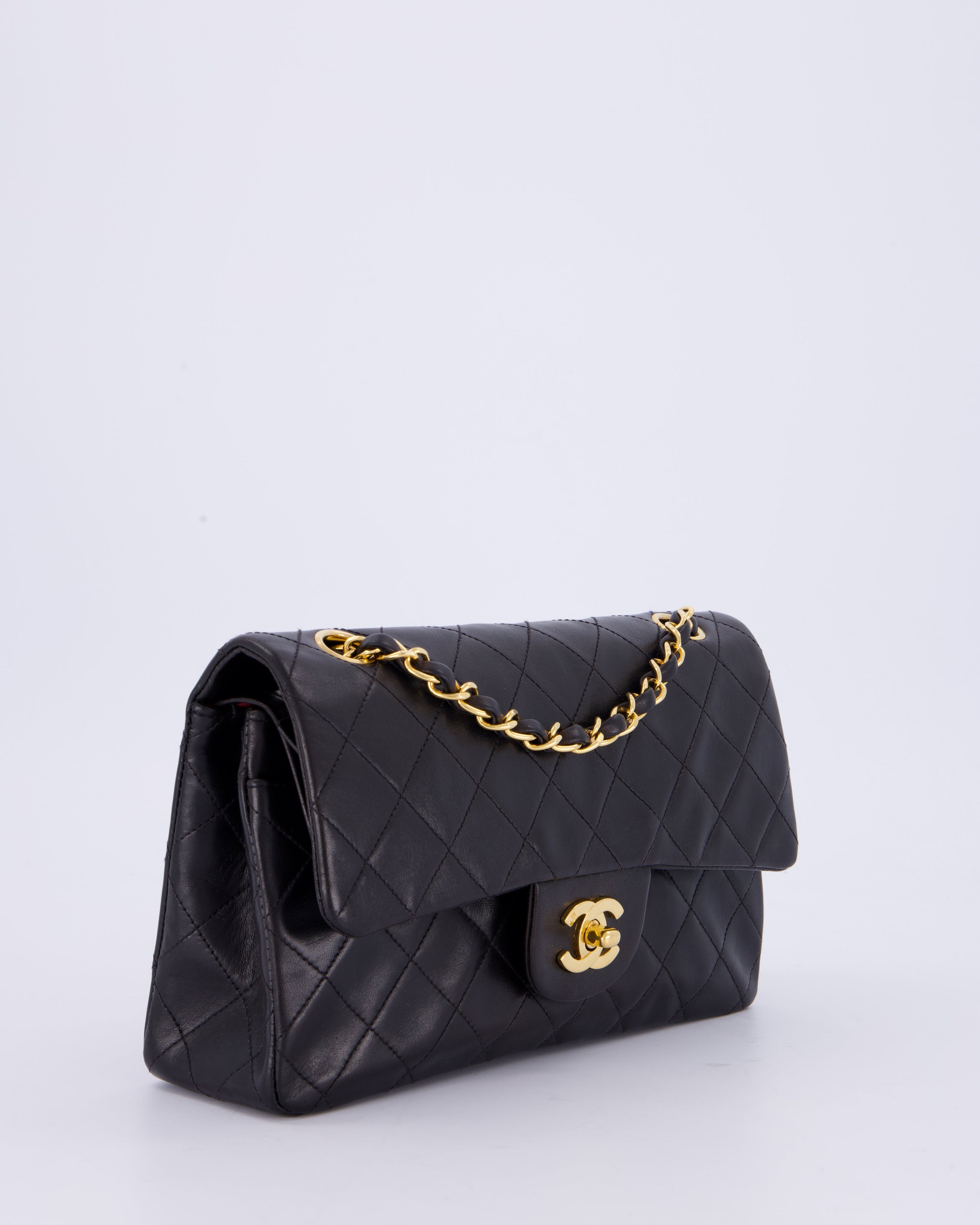 Chanel Vintage Black Small Classic Double Flap Bag in Lambskin Leather with 24K Gold Hardware