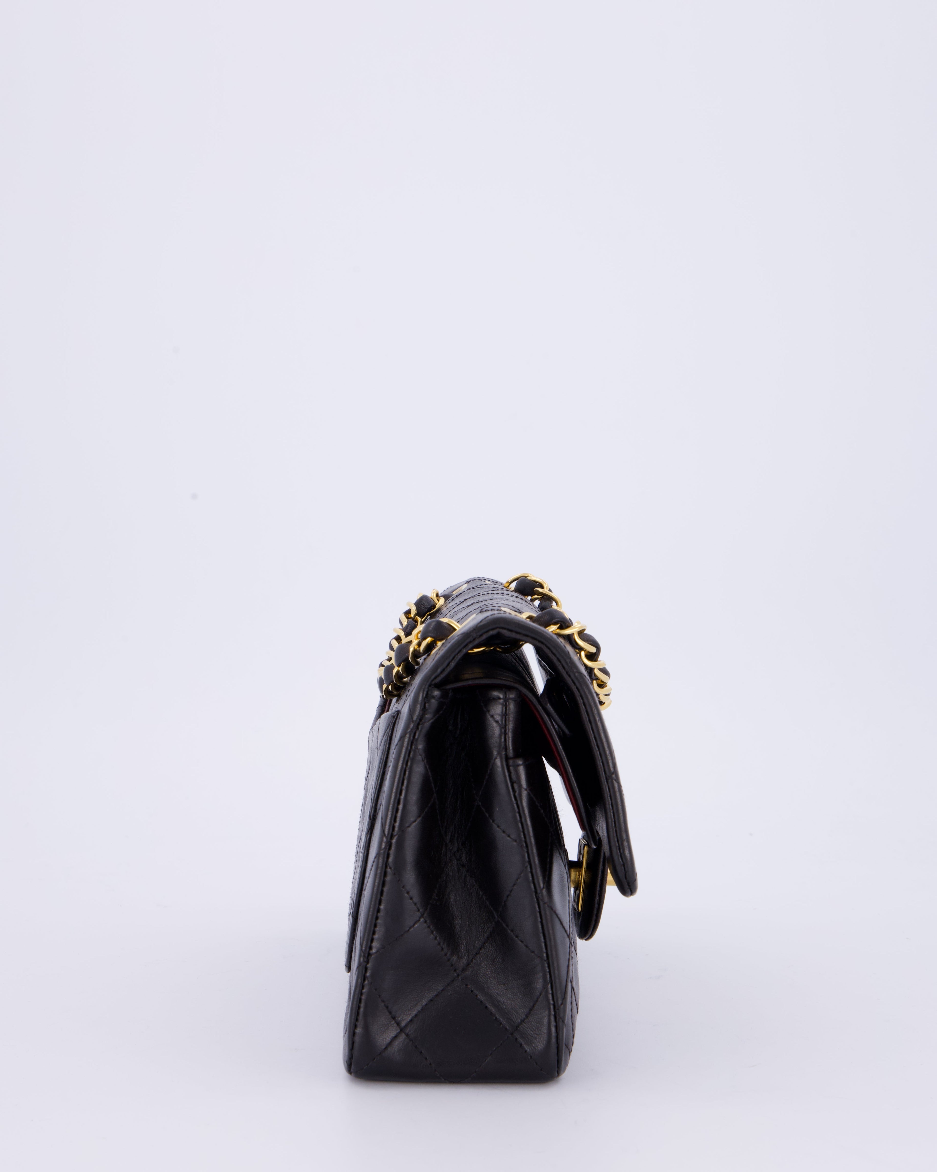 Chanel Vintage Black Small Classic Double Flap Bag in Lambskin Leather with 24K Gold Hardware