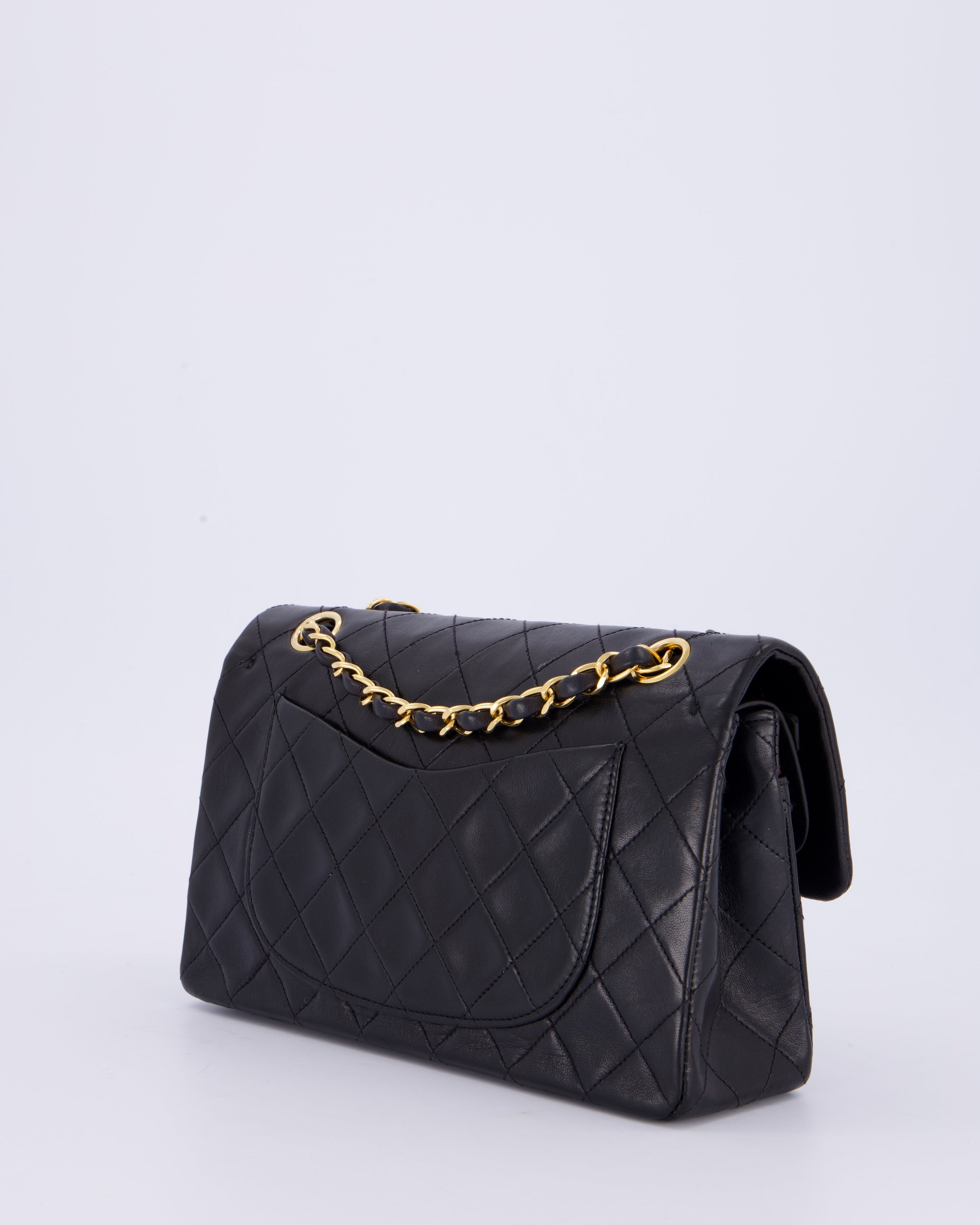 Chanel Vintage Black Small Classic Double Flap Bag in Lambskin Leather with 24K Gold Hardware