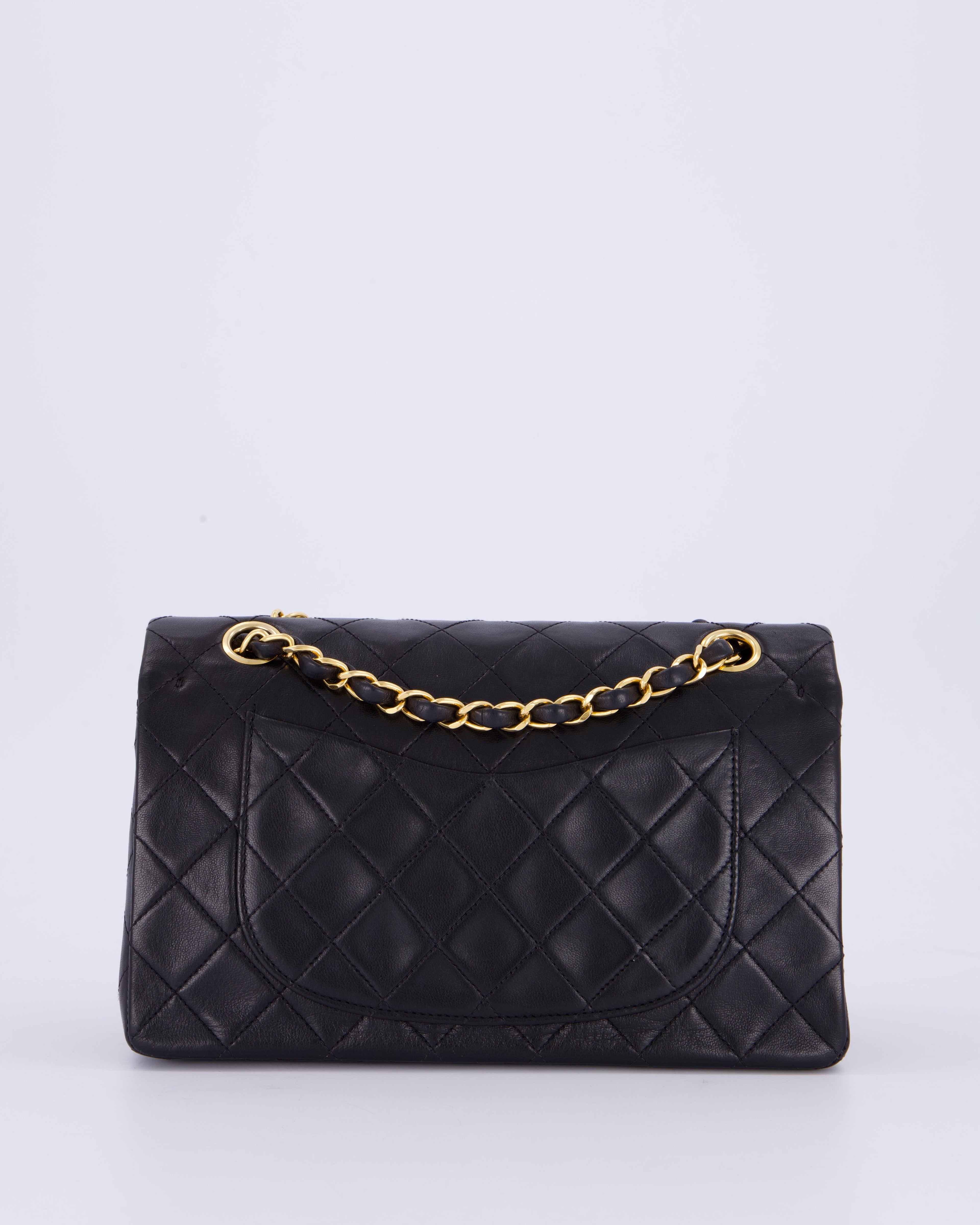 Chanel Vintage Black Small Classic Double Flap Bag in Lambskin Leather with 24K Gold Hardware