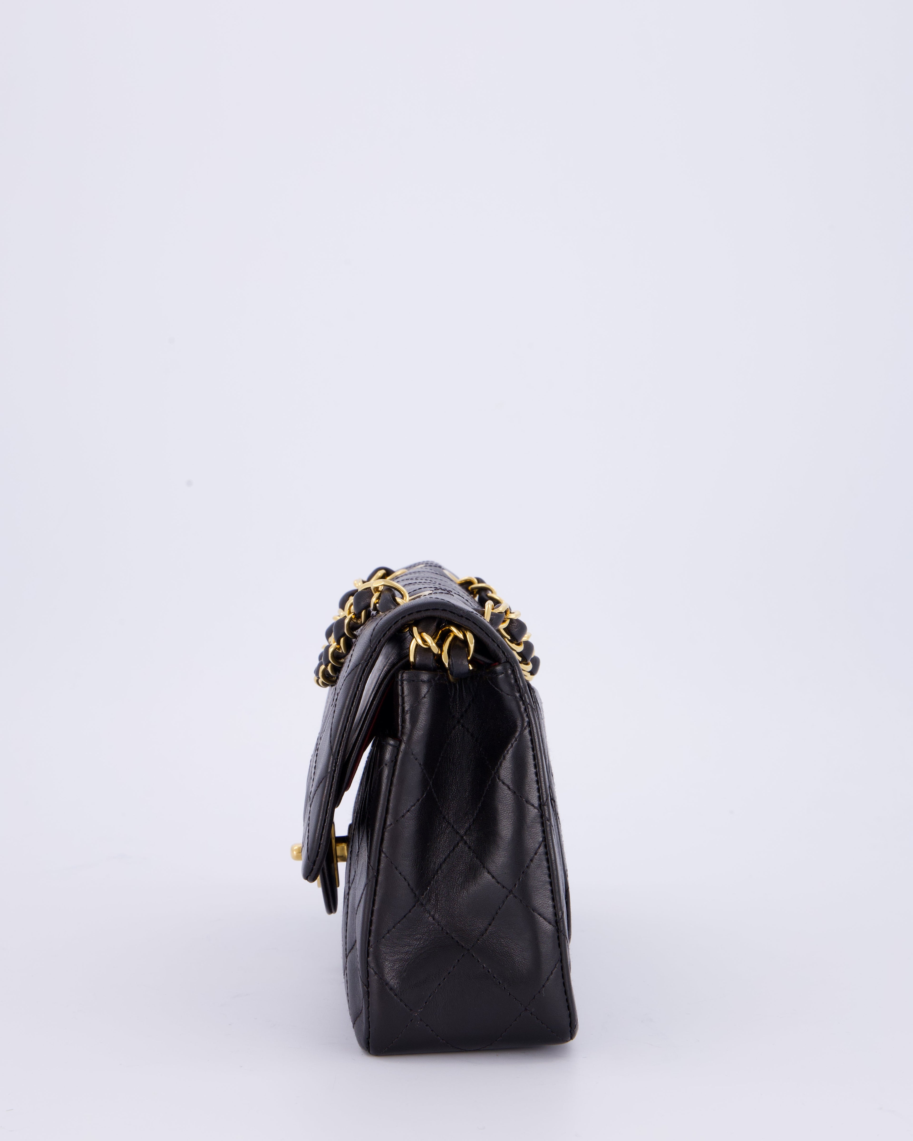 Chanel Vintage Black Small Classic Double Flap Bag in Lambskin Leather with 24K Gold Hardware