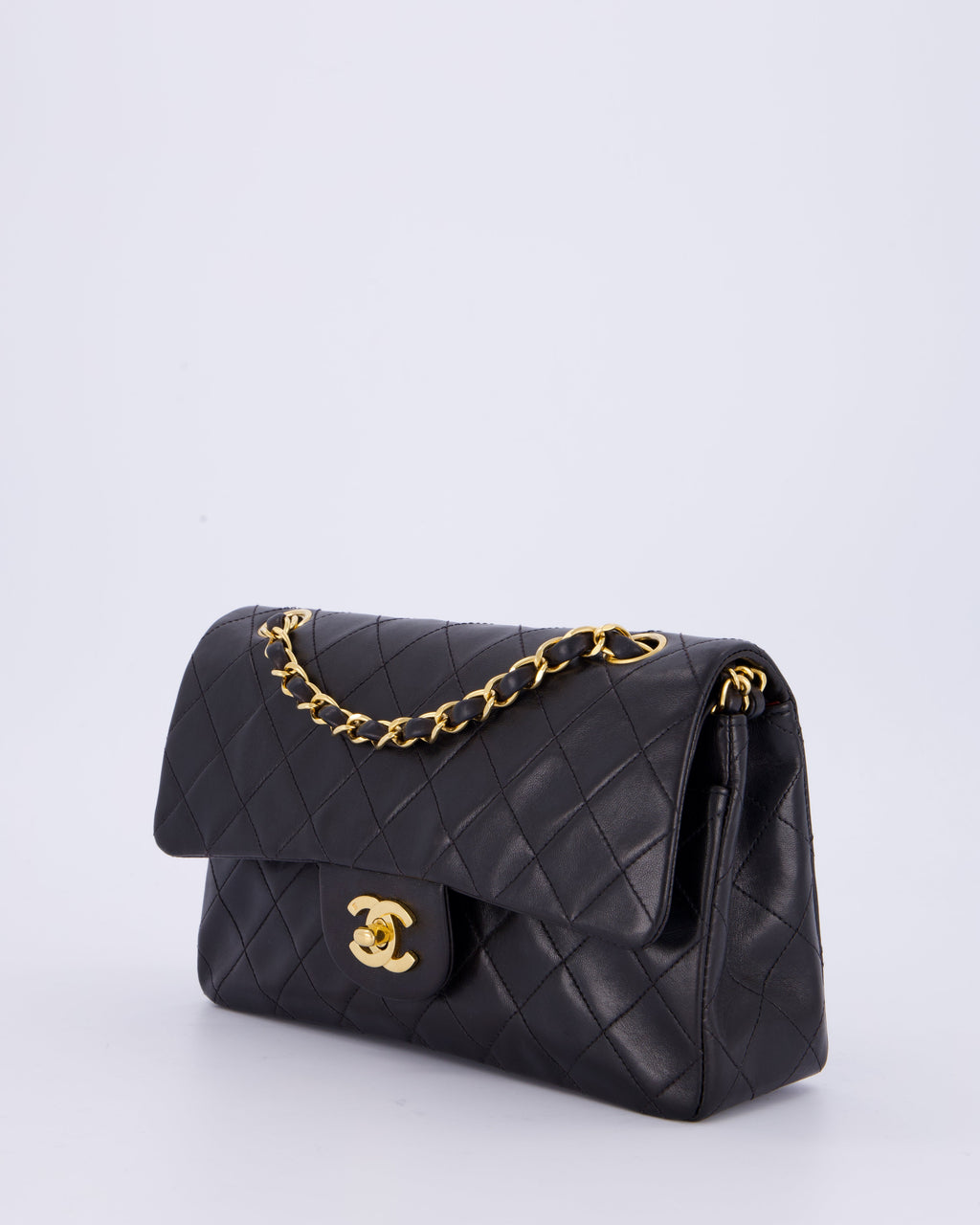Chanel Vintage Black Small Classic Double Flap Bag in Lambskin Leather with 24K Gold Hardware