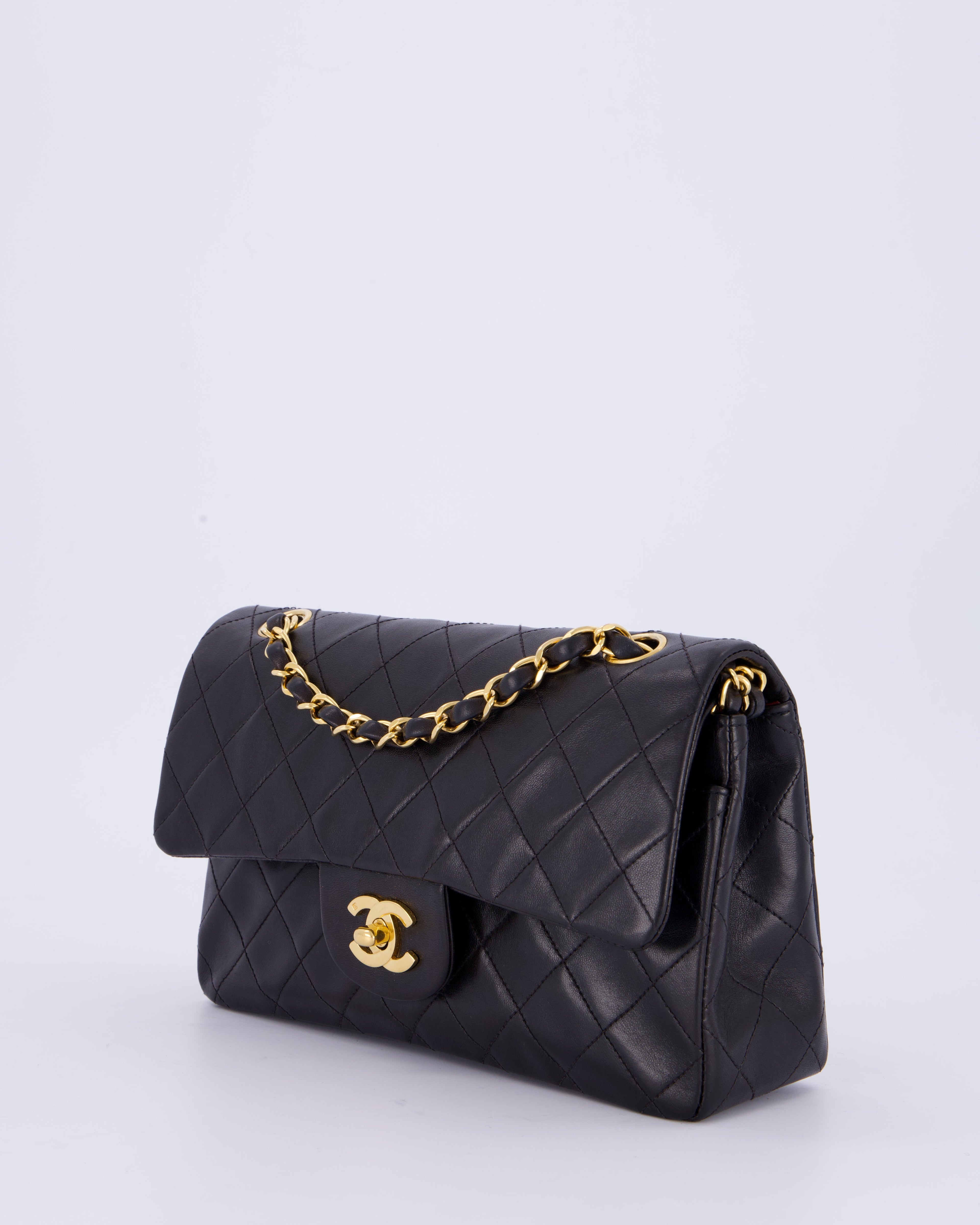 Chanel Vintage Black Small Classic Double Flap Bag in Lambskin Leather with 24K Gold Hardware