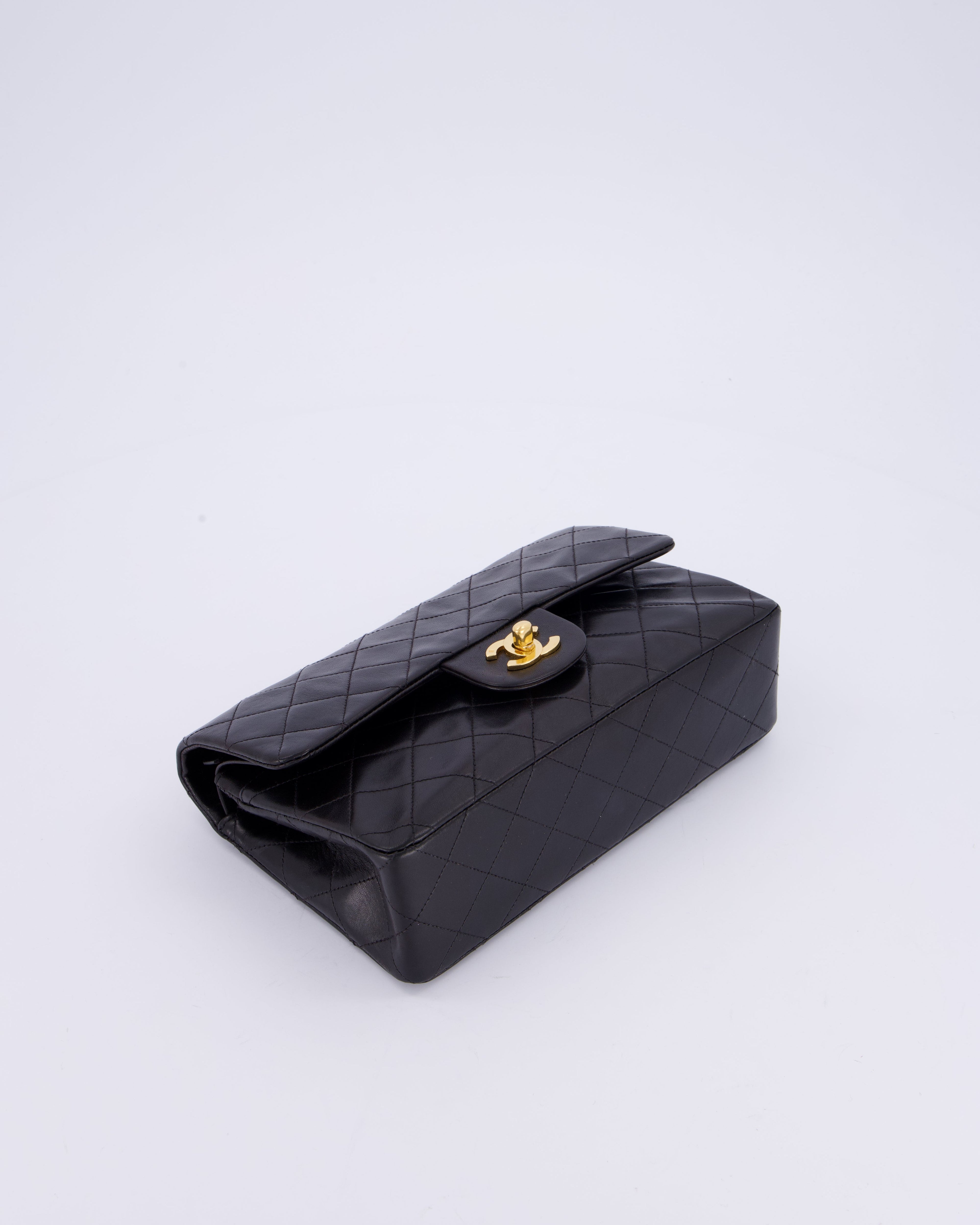 Chanel Vintage Black Small Classic Double Flap Bag in Lambskin Leather with 24K Gold Hardware