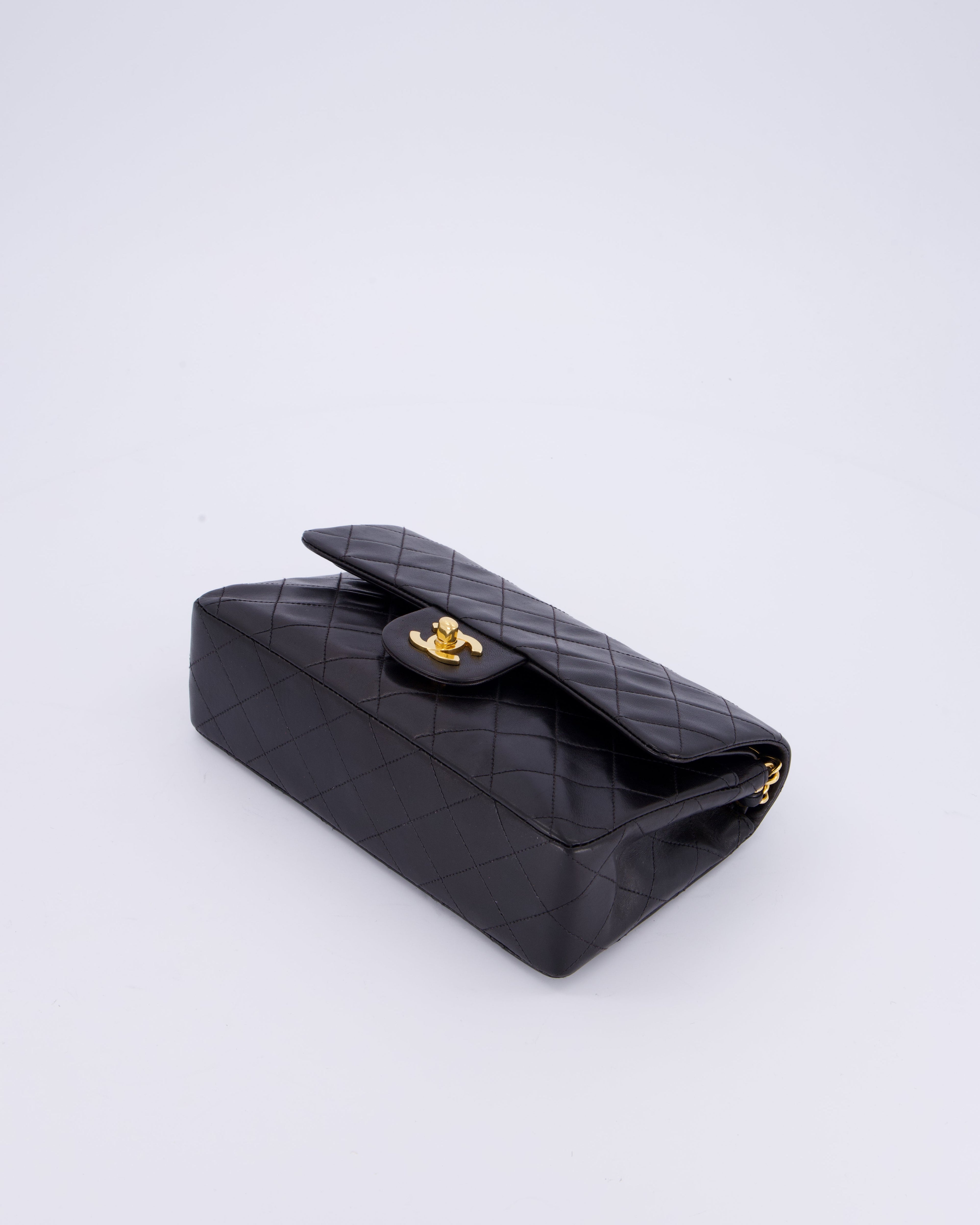 Chanel Vintage Black Small Classic Double Flap Bag in Lambskin Leather with 24K Gold Hardware