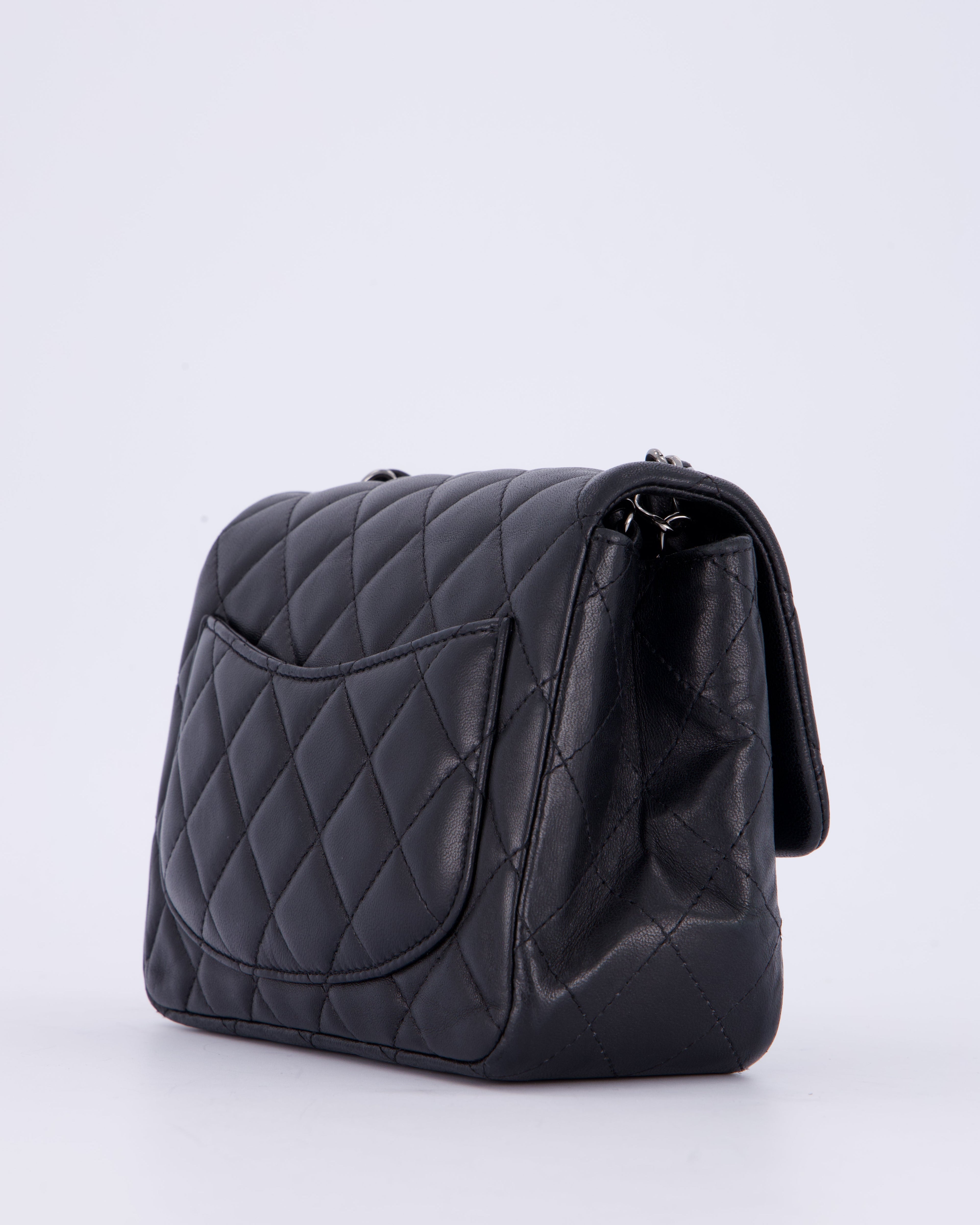 Chanel Black Mini Square Classic Flap Bag in Quilted Lambskin Leather with Ruthenium Hardware
