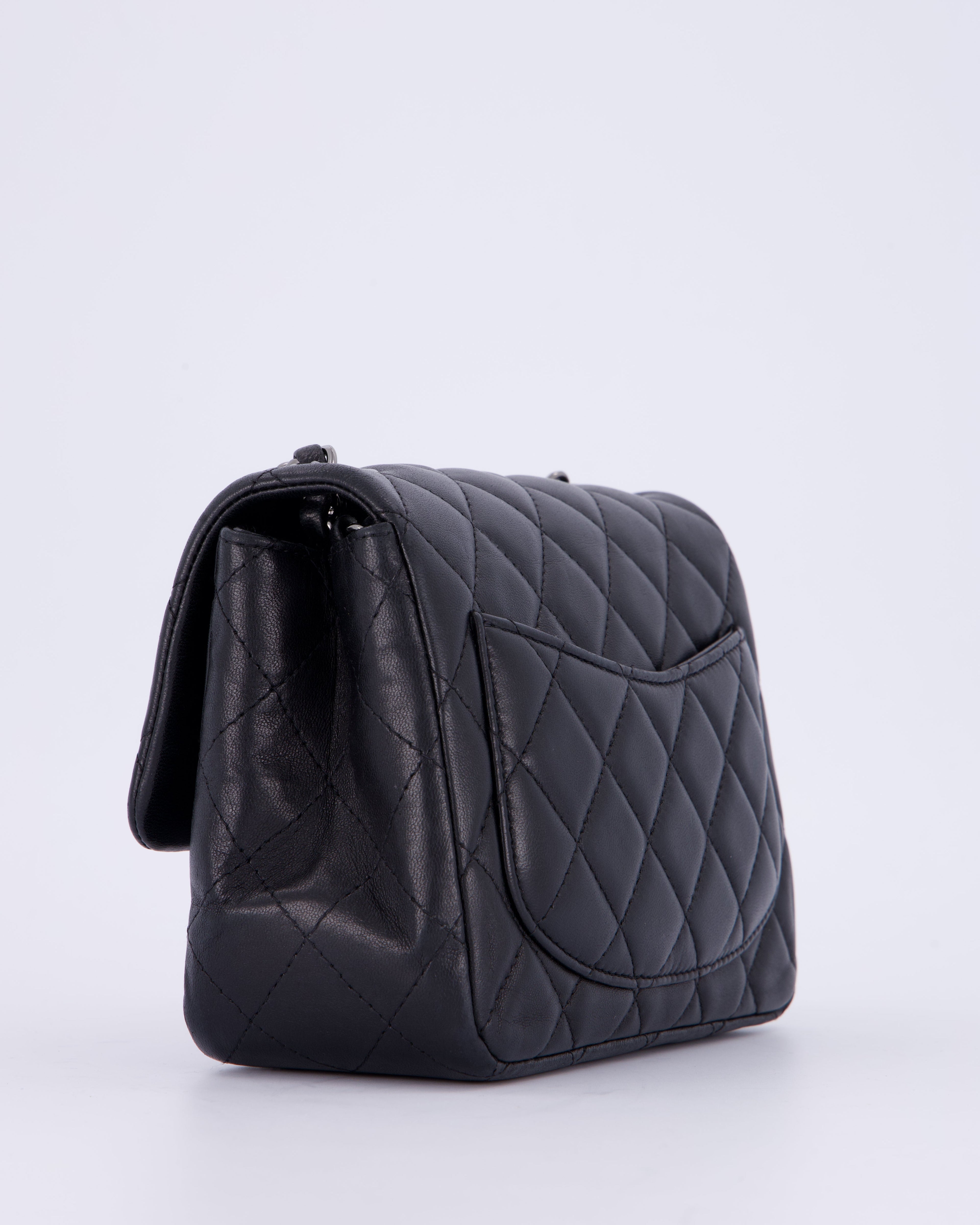 Chanel Black Mini Square Classic Flap Bag in Quilted Lambskin Leather with Ruthenium Hardware
