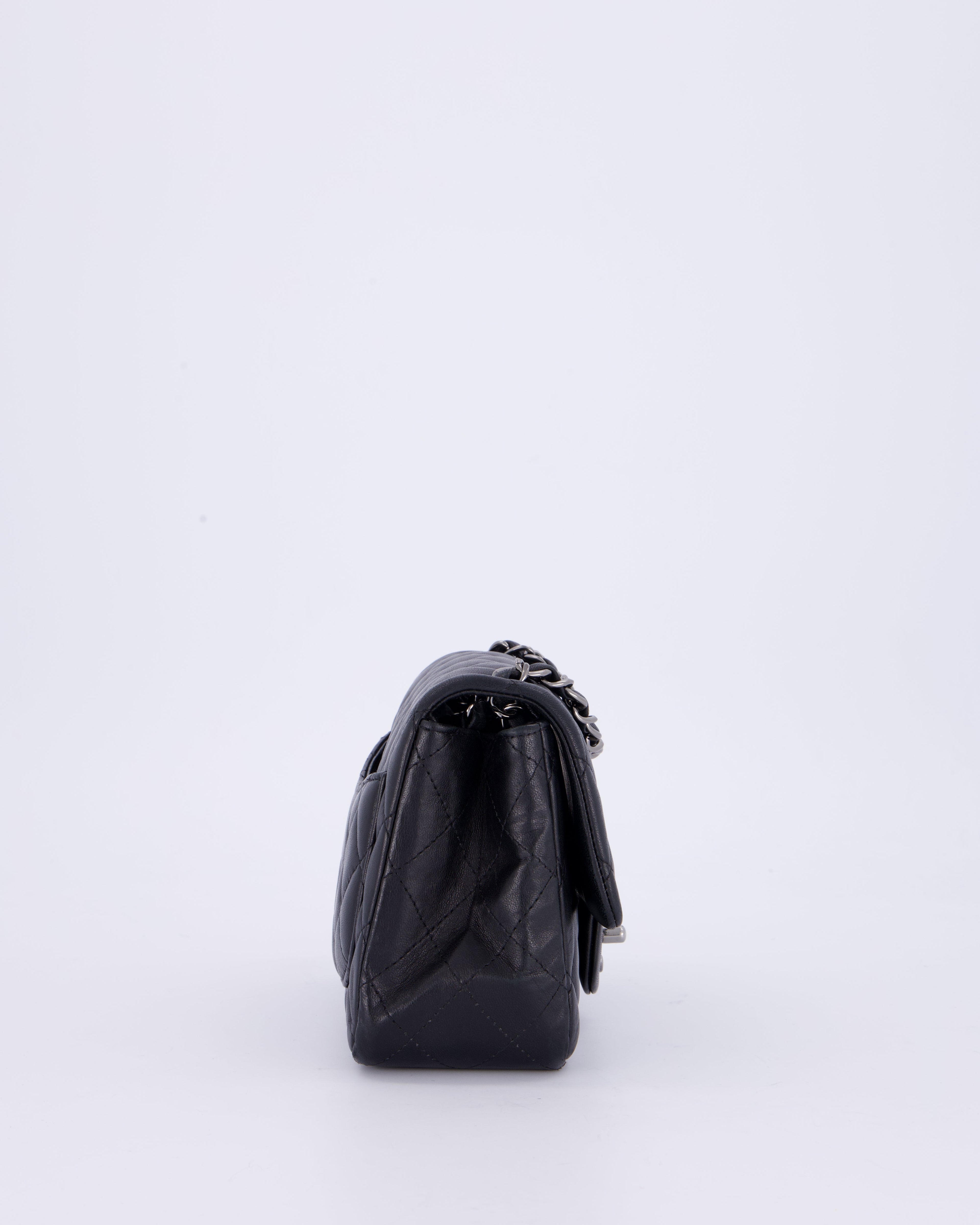 Chanel Black Mini Square Classic Flap Bag in Quilted Lambskin Leather with Ruthenium Hardware