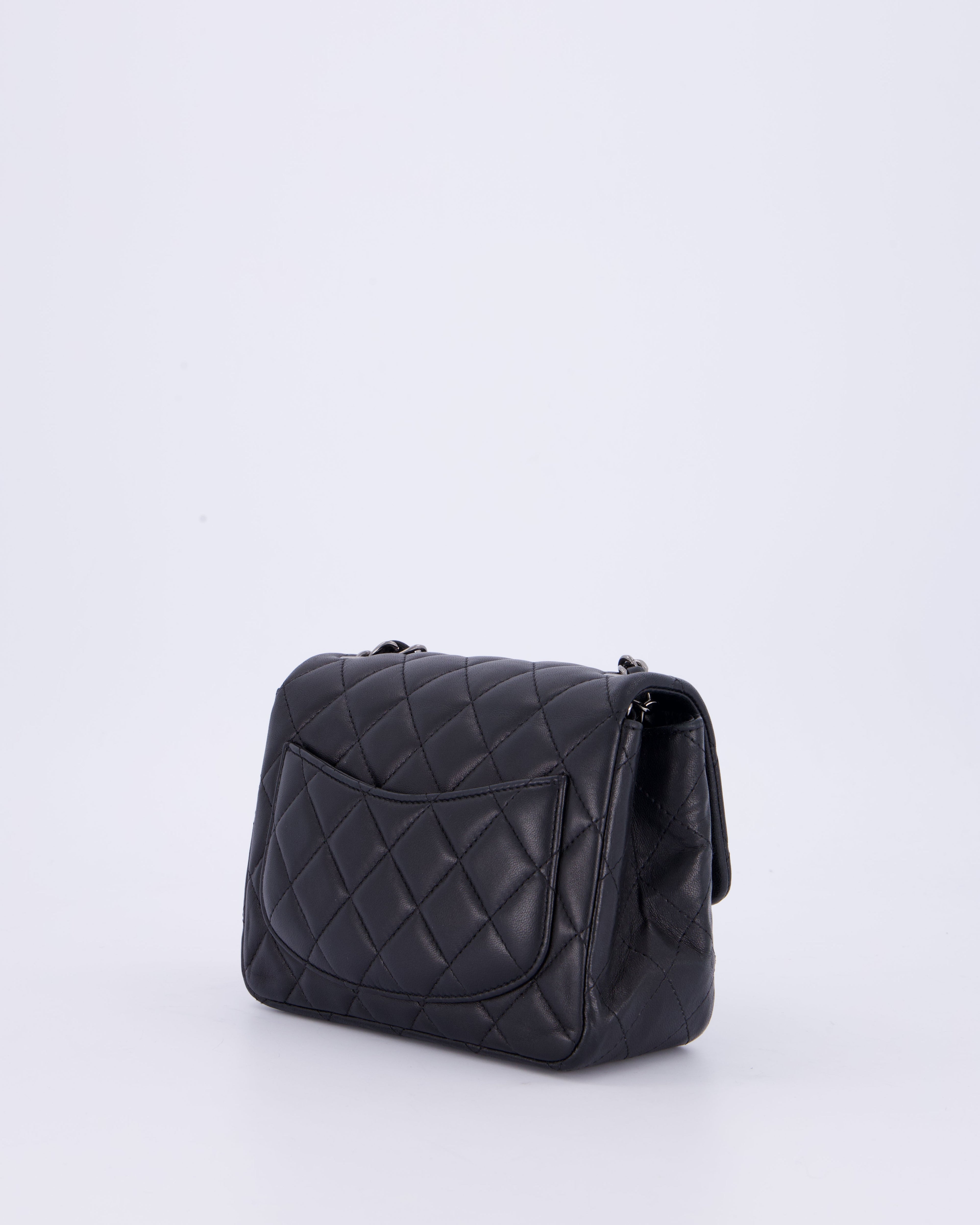 Chanel Black Mini Square Classic Flap Bag in Quilted Lambskin Leather with Ruthenium Hardware