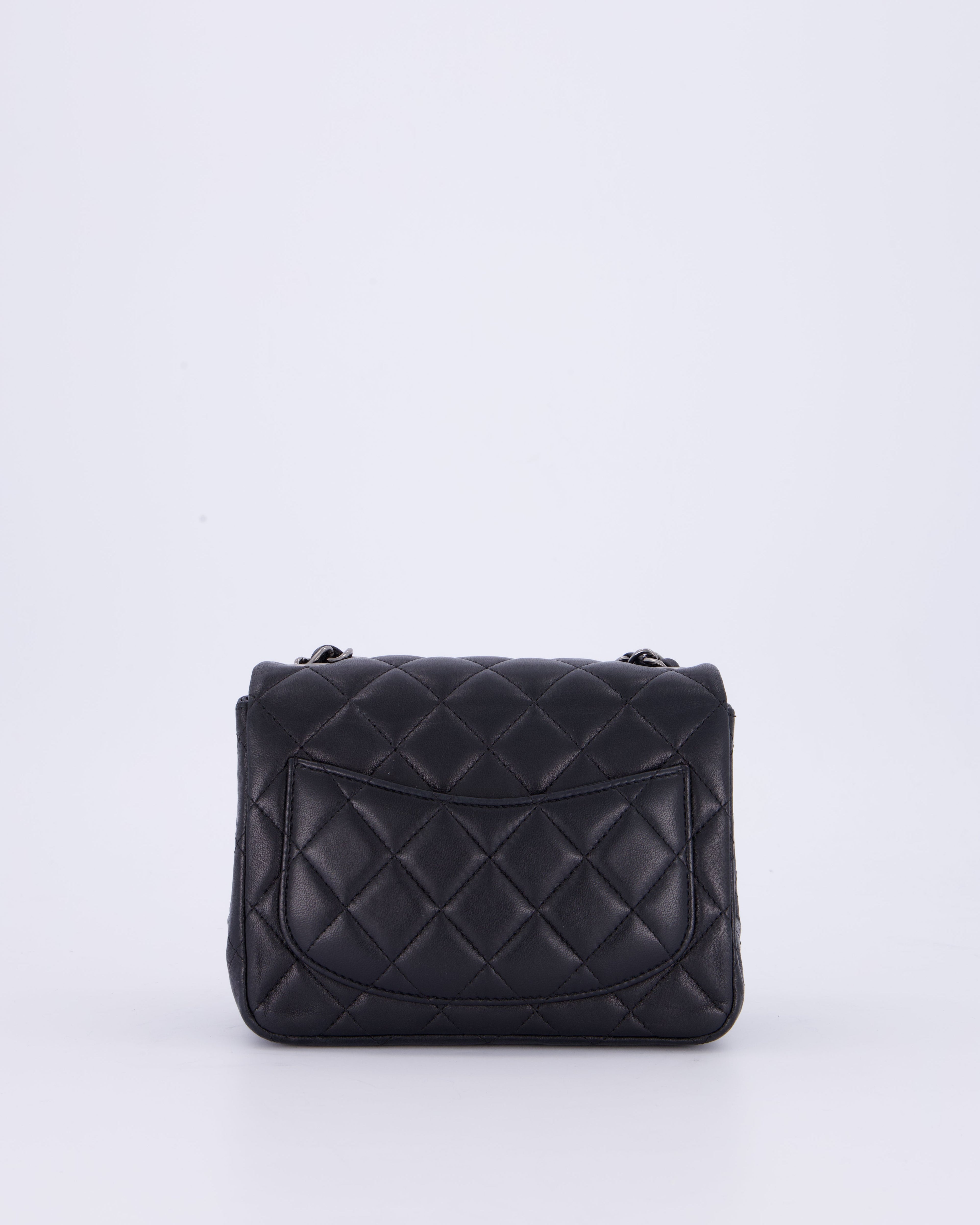 Chanel Black Mini Square Classic Flap Bag in Quilted Lambskin Leather with Ruthenium Hardware