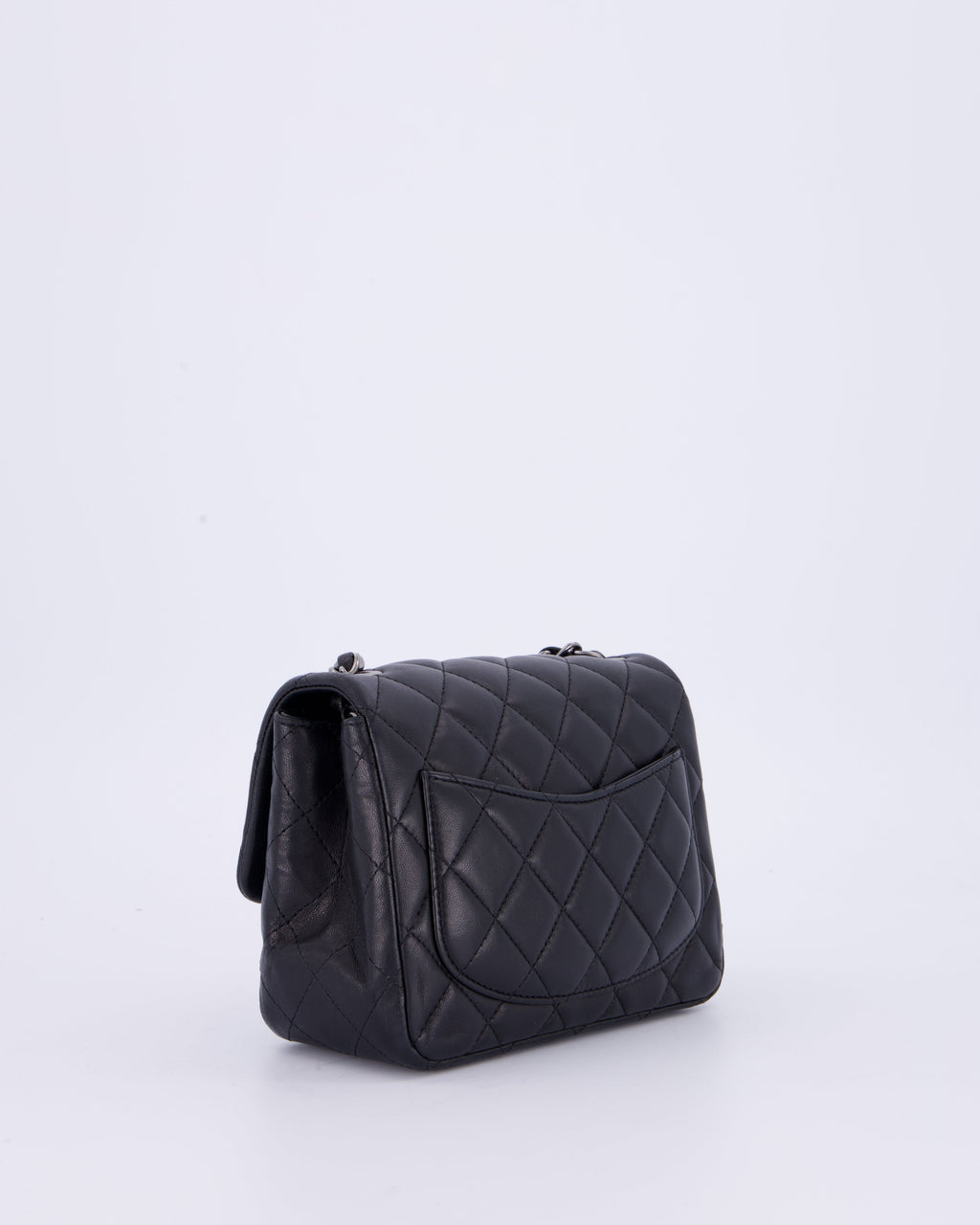 Chanel Black Mini Square Classic Flap Bag in Quilted Lambskin Leather with Ruthenium Hardware