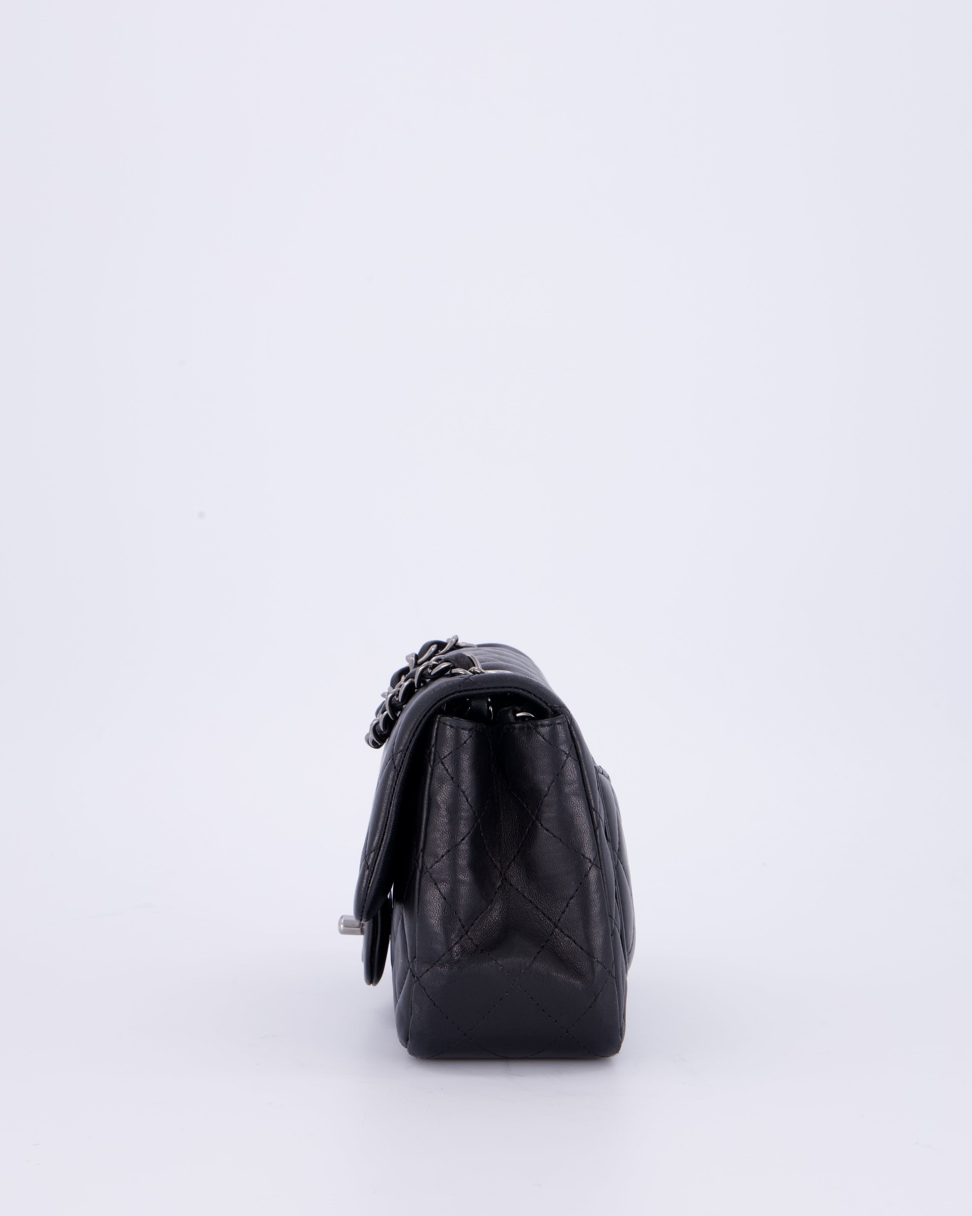 Chanel Black Mini Square Classic Flap Bag in Quilted Lambskin Leather with Ruthenium Hardware