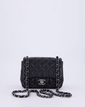 Chanel Black Mini Square Classic Flap Bag in Quilted Lambskin Leather with Ruthenium Hardware