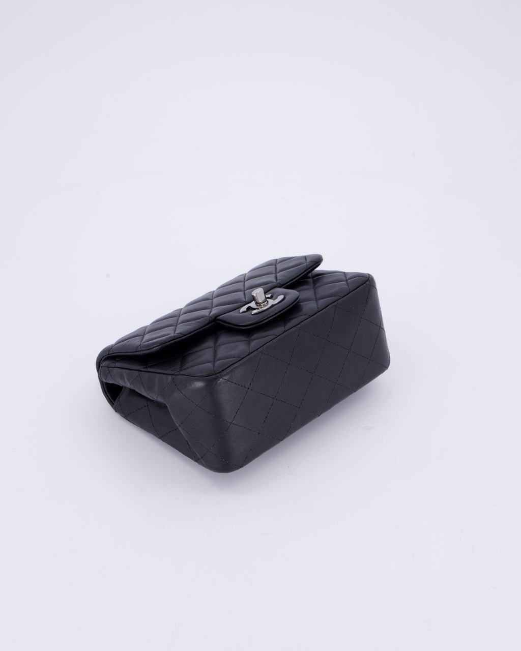 Chanel Black Mini Square Classic Flap Bag in Quilted Lambskin Leather with Ruthenium Hardware