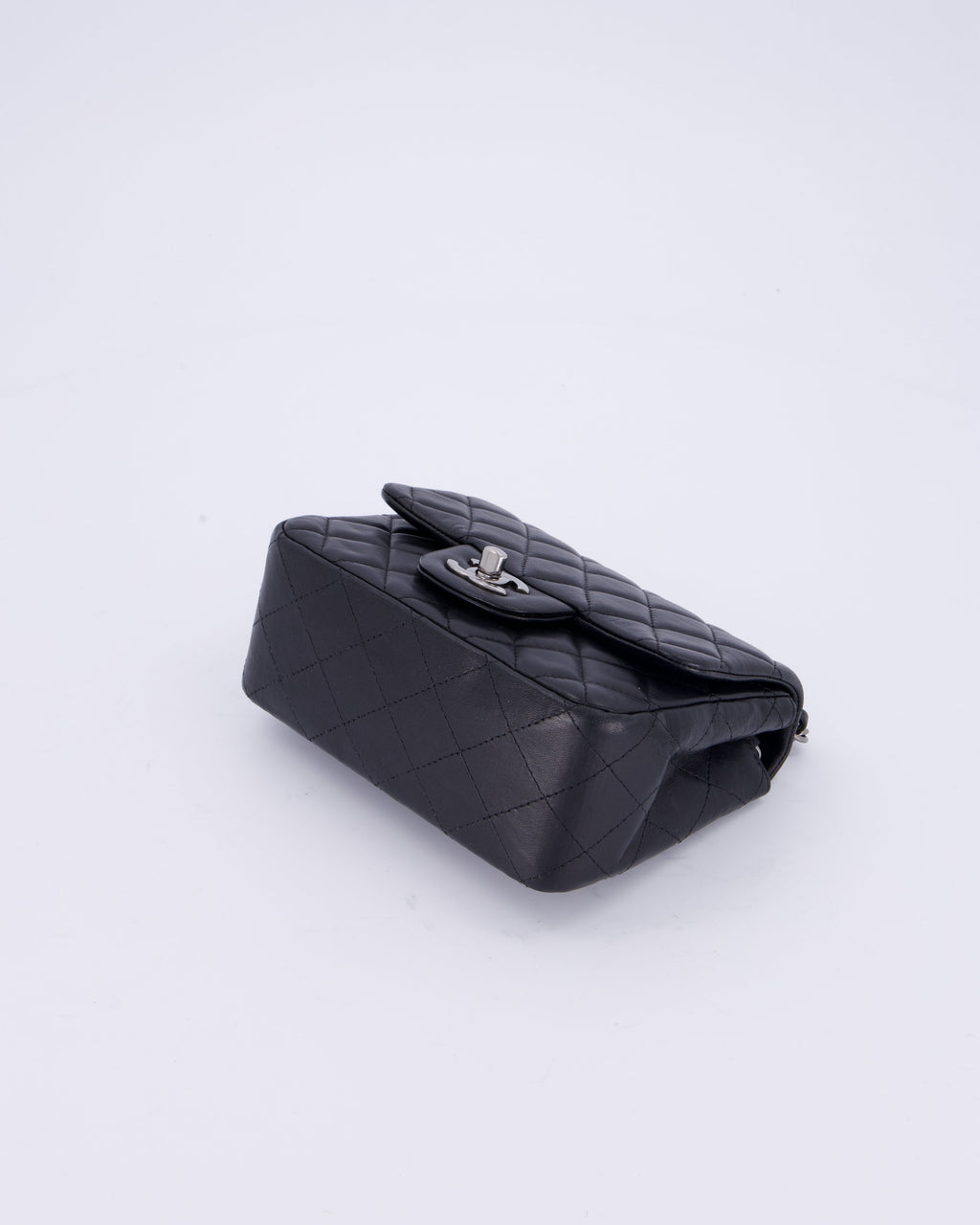 Chanel Black Mini Square Classic Flap Bag in Quilted Lambskin Leather with Ruthenium Hardware