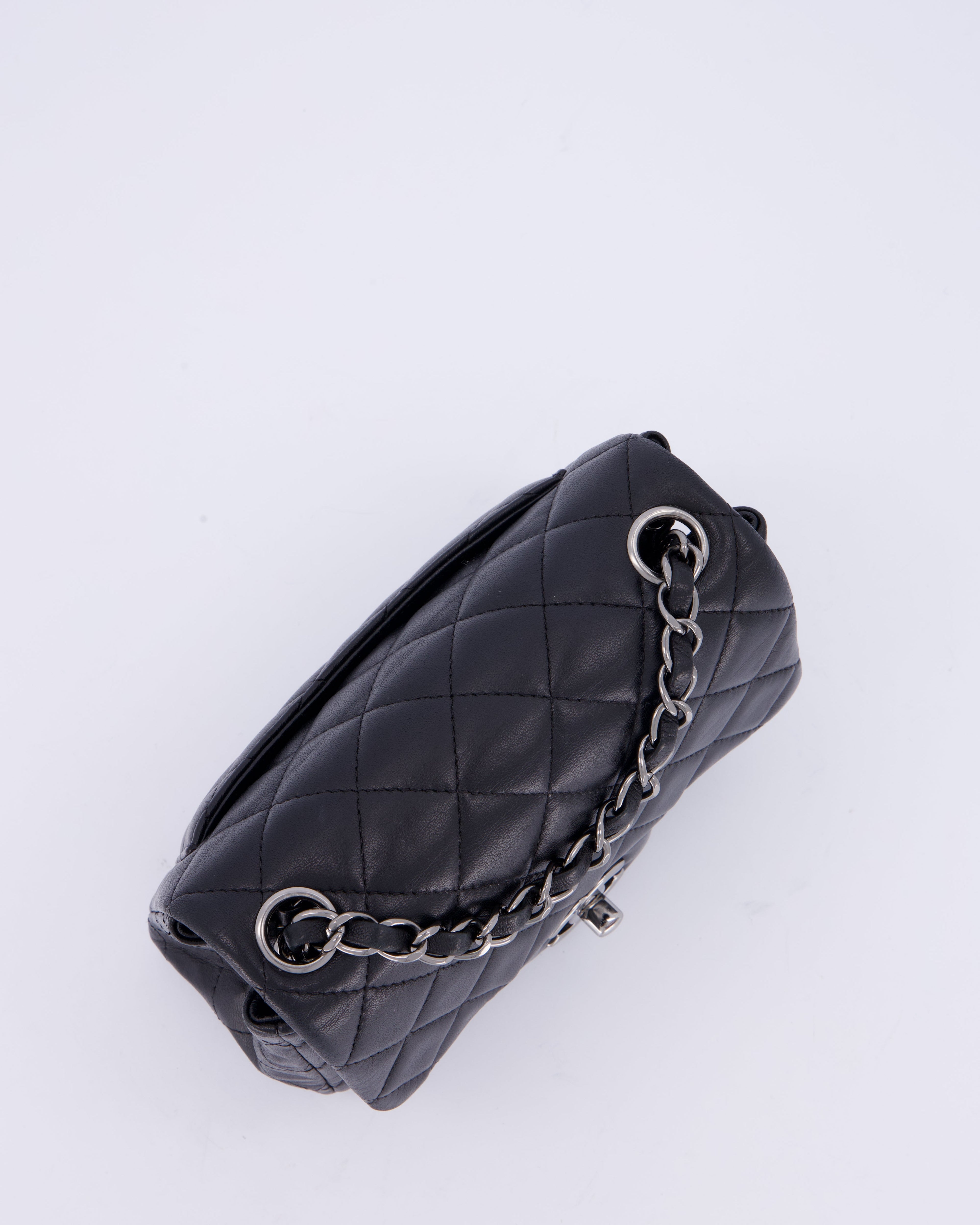 Chanel Black Mini Square Classic Flap Bag in Quilted Lambskin Leather with Ruthenium Hardware