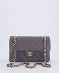 Chanel Dark Grey Small Classic Double Flap Bag in Lambskin Leather with Champagne Gold Hardware