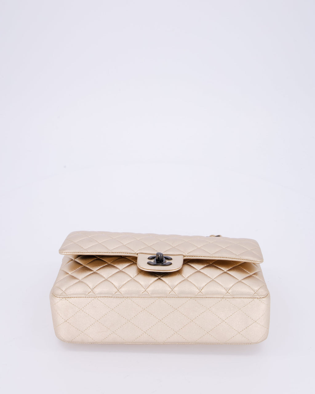 *RARE* Chanel Metallic Gold Medium Classic Double Flap Bag in Lambskin Leather with So Black Hardware