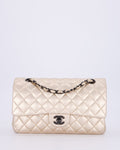 *RARE* Chanel Metallic Gold Medium Classic Double Flap Bag in Lambskin Leather with So Black Hardware