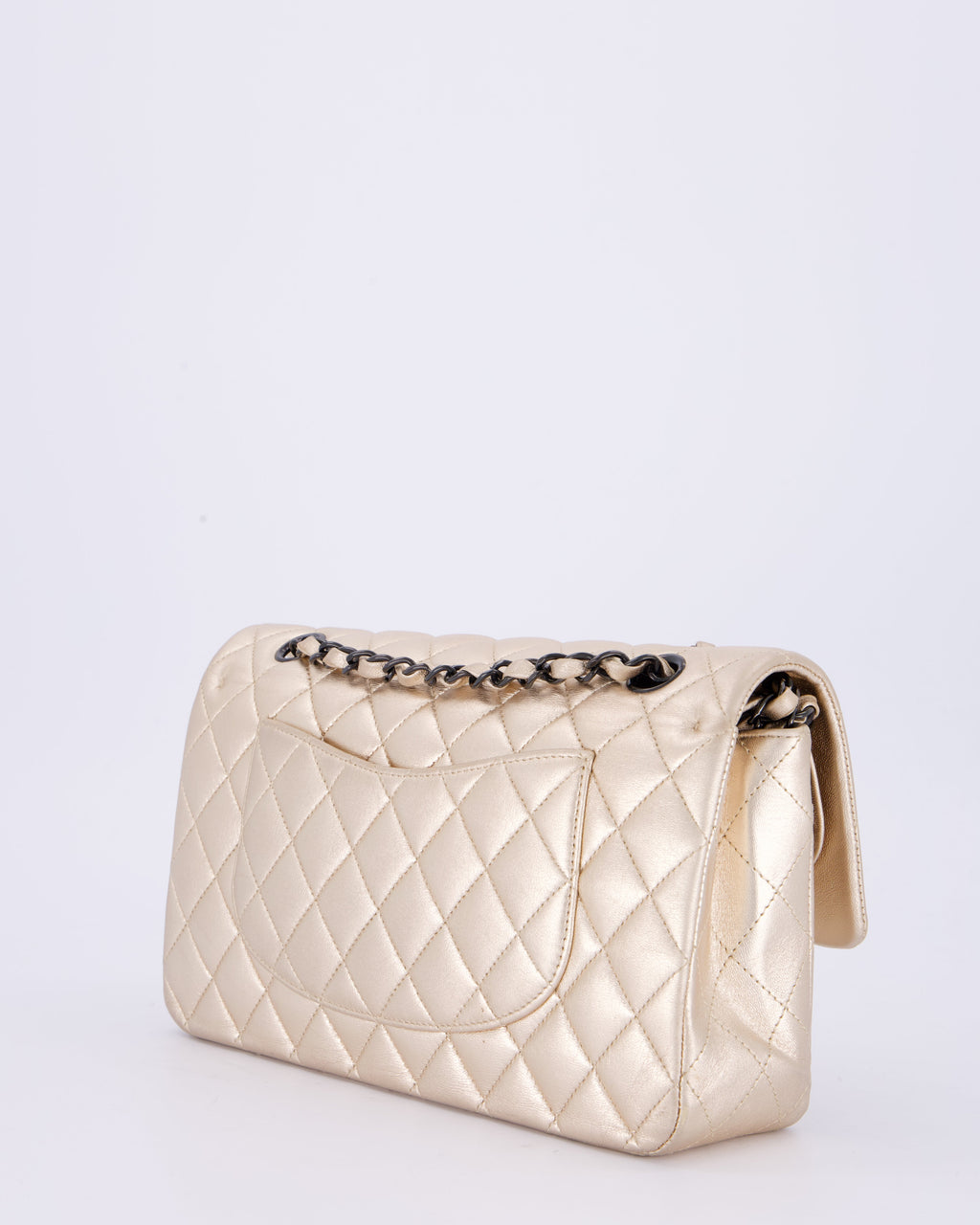 *RARE* Chanel Metallic Gold Medium Classic Double Flap Bag in Lambskin Leather with So Black Hardware