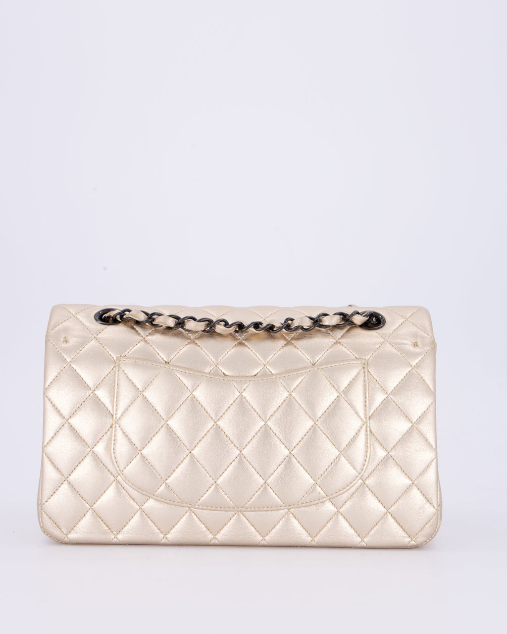 *RARE* Chanel Metallic Gold Medium Classic Double Flap Bag in Lambskin Leather with So Black Hardware