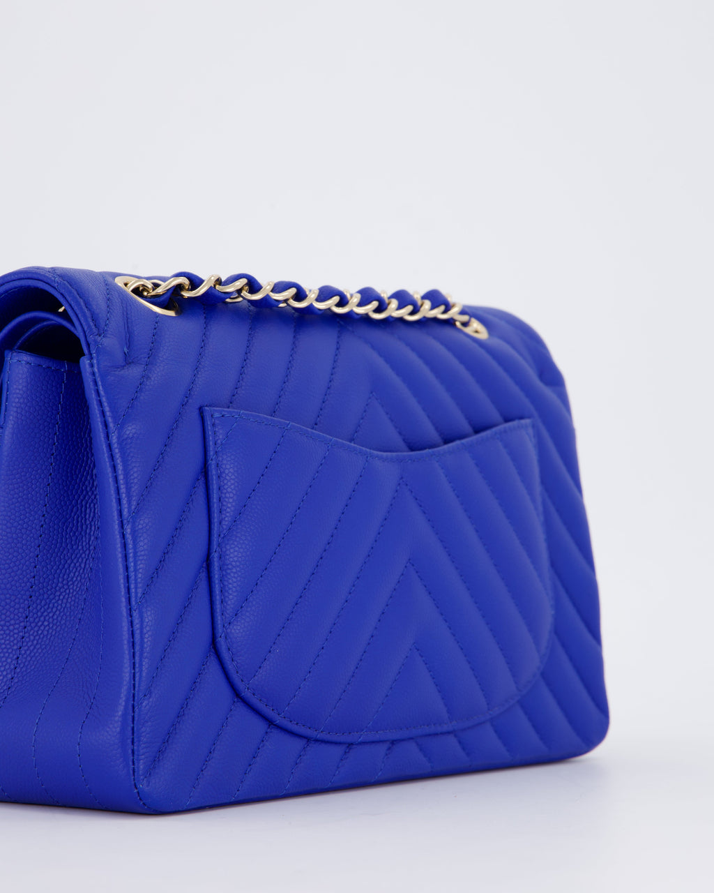 Chanel Small Classic Double Flap Bag in Electric Blue Chevron Caviar Leather with Champagne Gold Hardware
