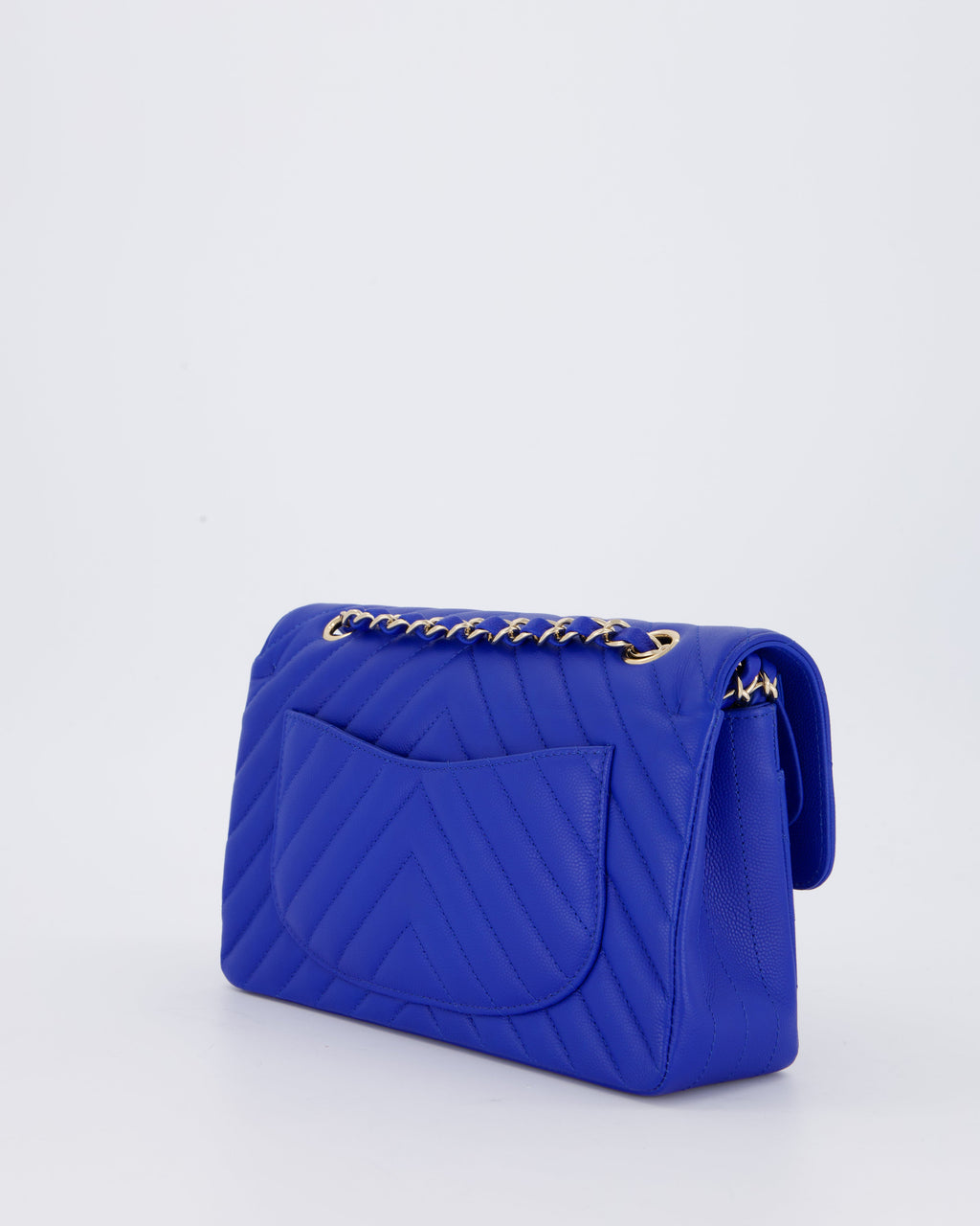 Chanel Small Classic Double Flap Bag in Electric Blue Chevron Caviar Leather with Champagne Gold Hardware