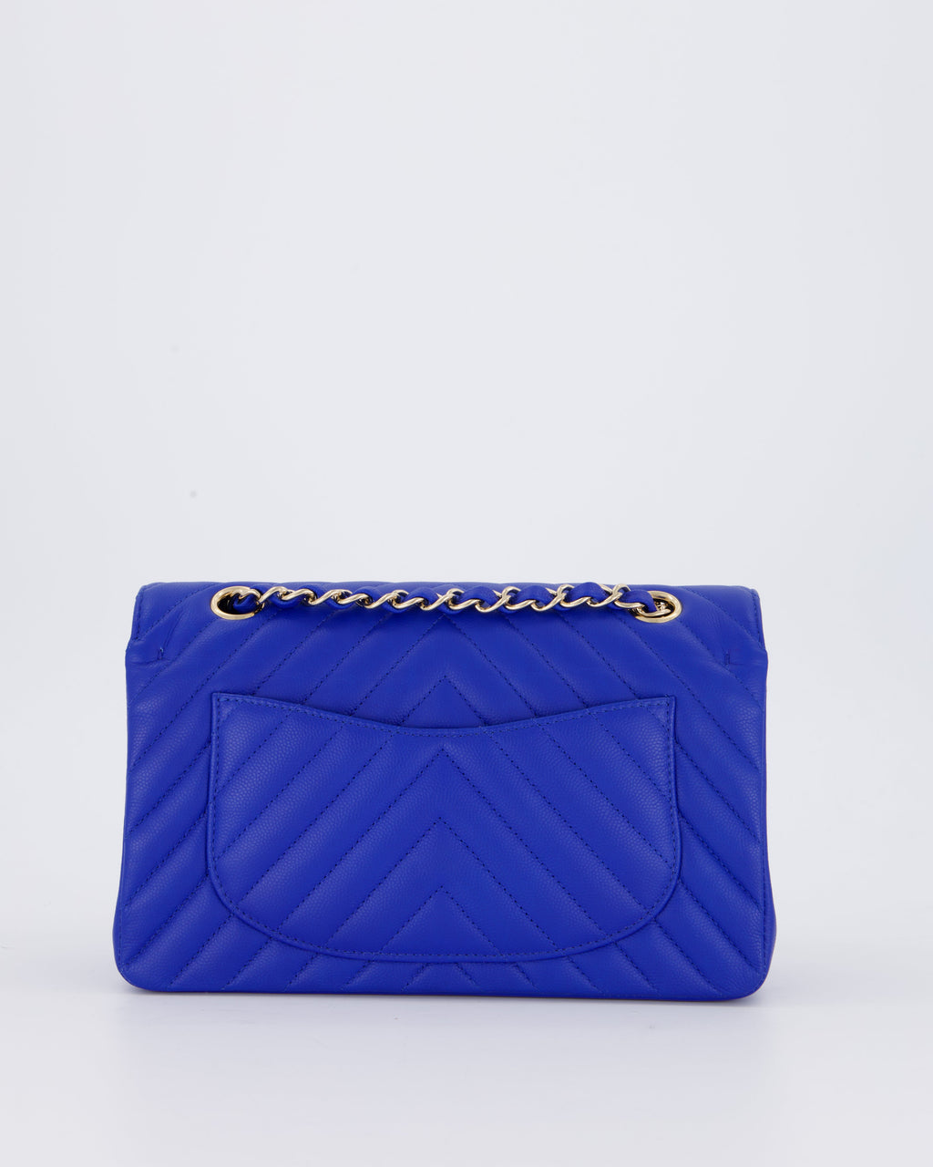 Chanel Small Classic Double Flap Bag in Electric Blue Chevron Caviar Leather with Champagne Gold Hardware