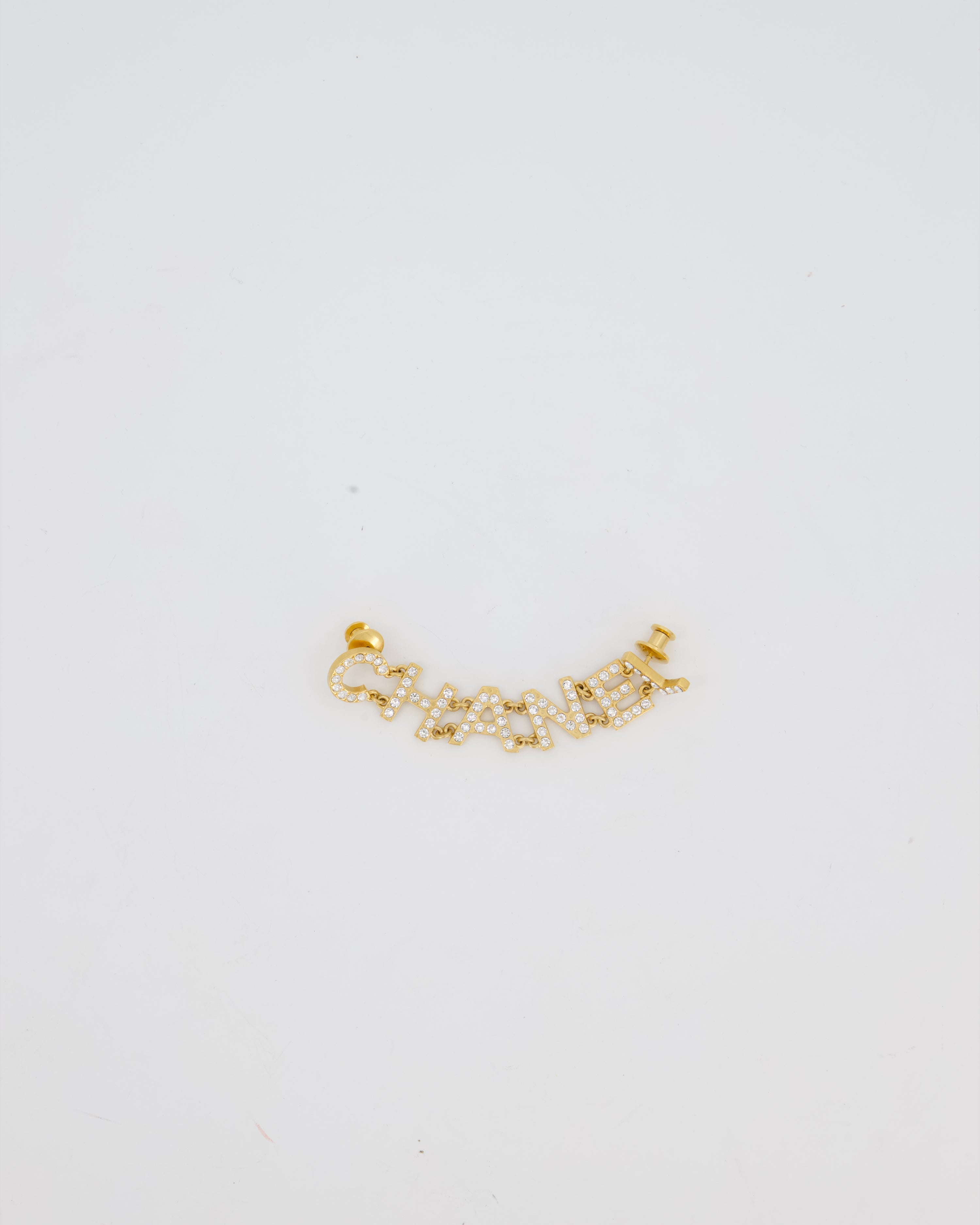Chanel 2020 Gold Diamante Embellished Logo Brooch