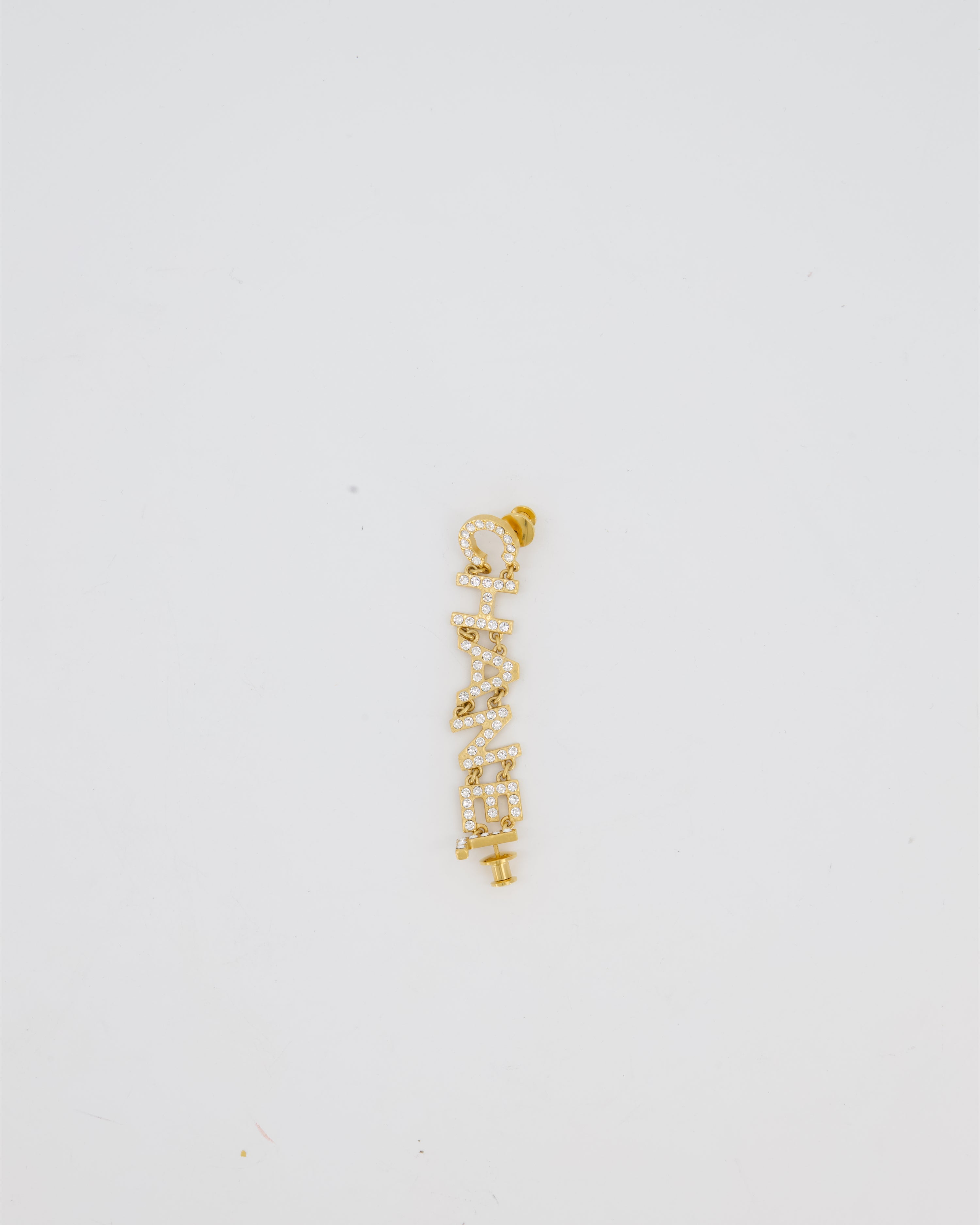 Chanel 2020 Gold Diamante Embellished Logo Brooch
