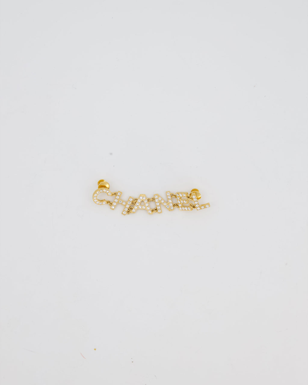 Chanel 2020 Gold Diamante Embellished Logo Brooch