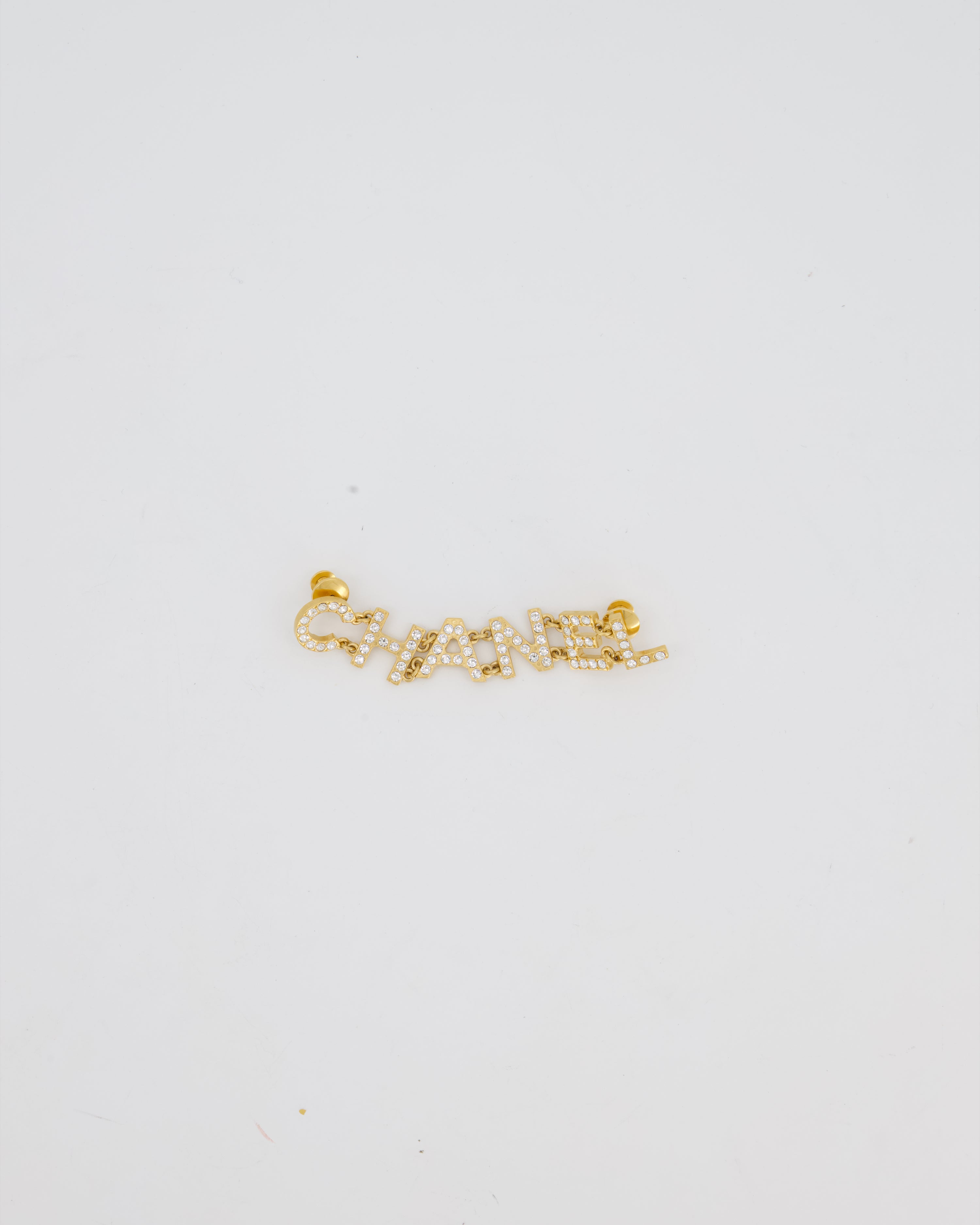 Chanel 2020 Gold Diamante Embellished Logo Brooch