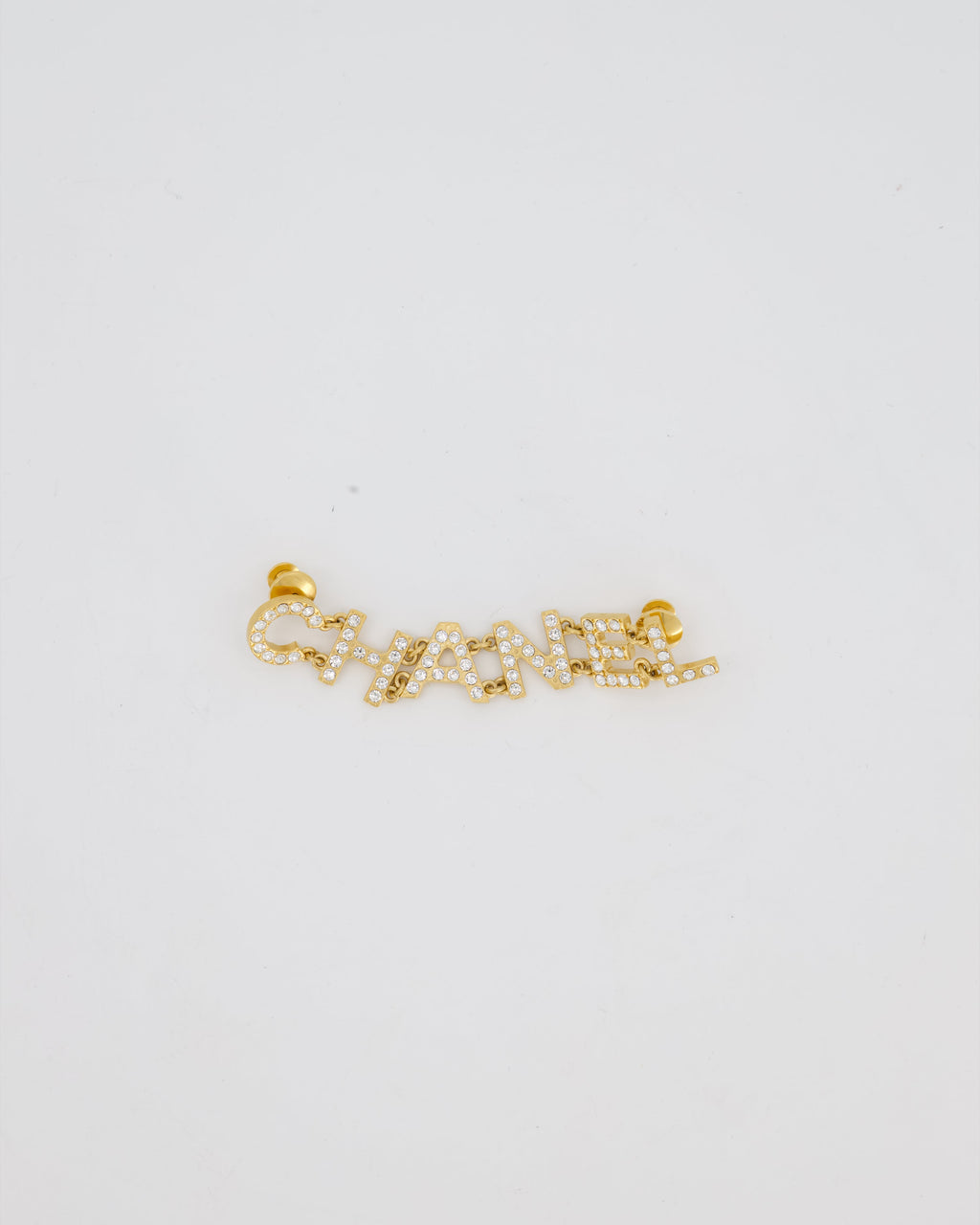 Chanel 2020 Gold Diamante Embellished Logo Brooch