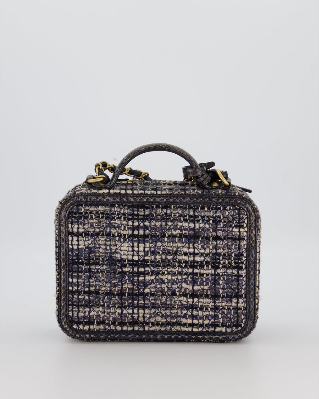Chanel CC Medium Vanity Case Bag in Navy Tweed and Python Leather with Brushed Gold Hardware