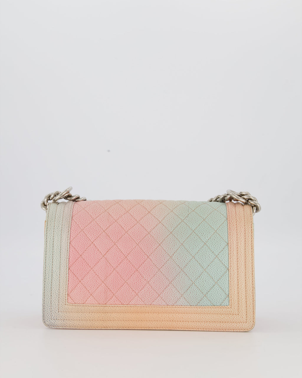 Chanel Medium Boy Bag in Patel Rainbow Caviar Leather withvSilver and Pink Enamel Hardware