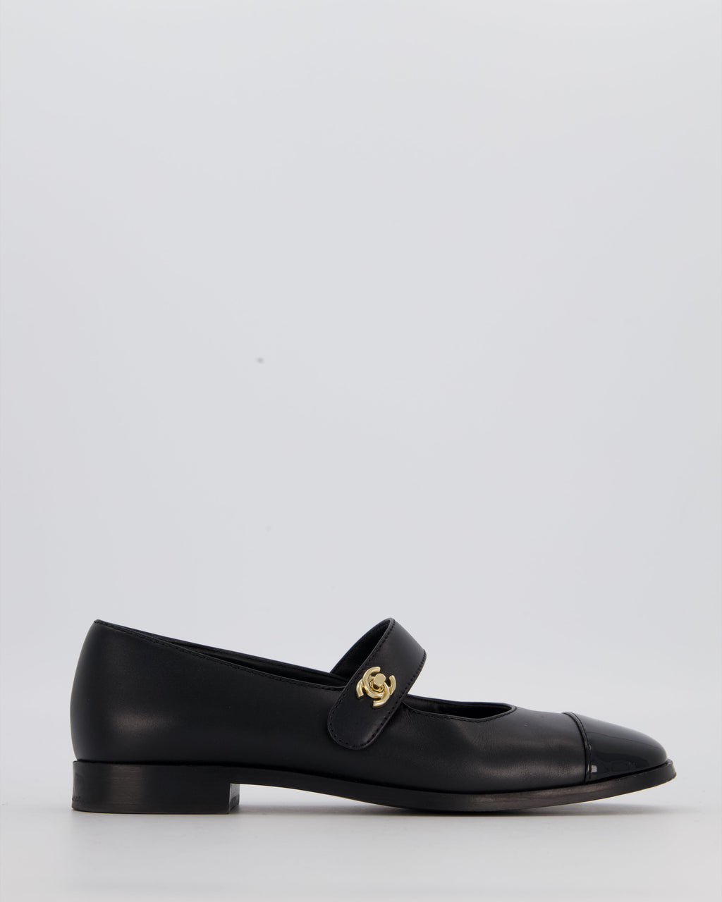 Chanel Black Patent Toe Mary Jane Shoes with CC Turn Lock Detail Size EU 37