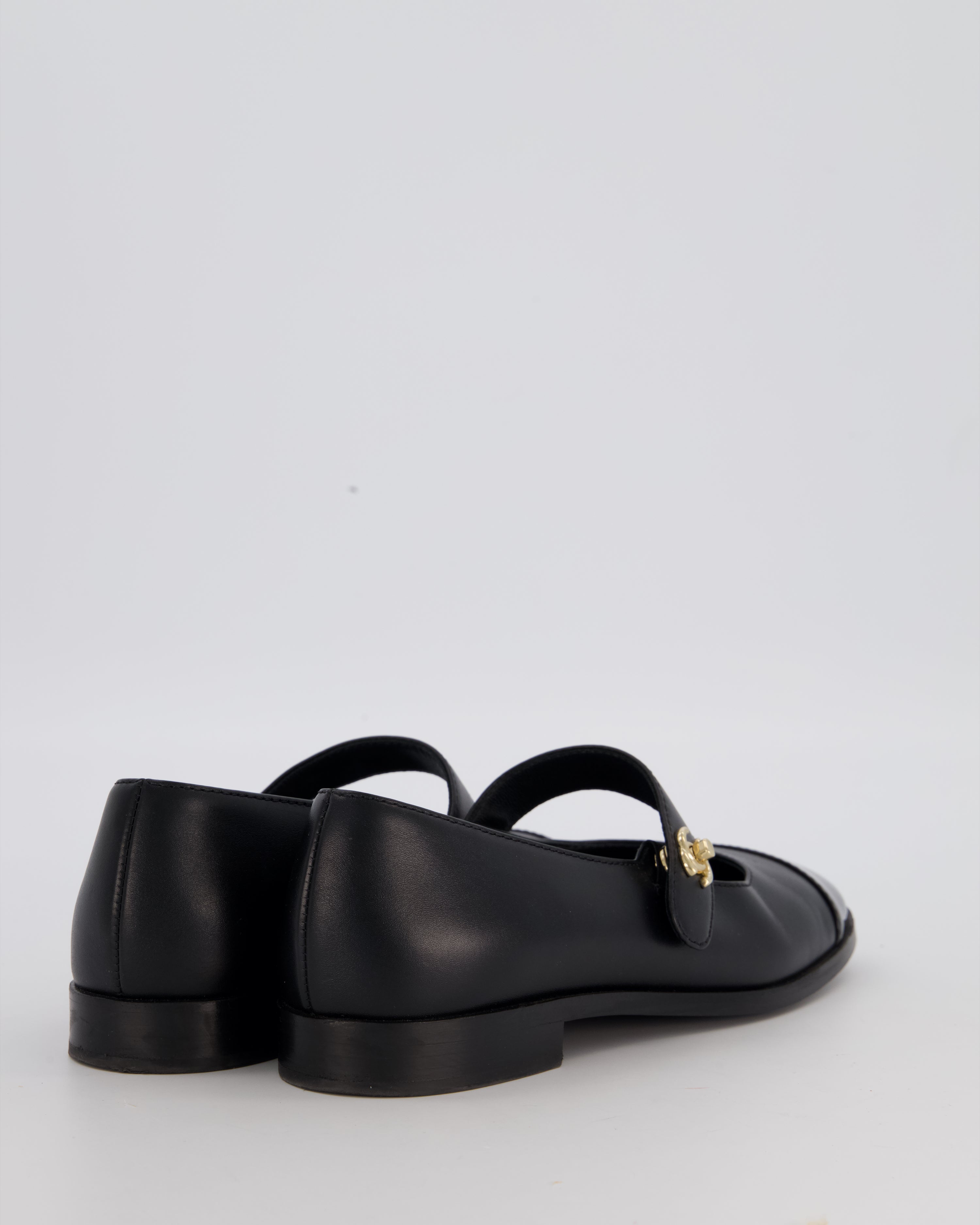 Chanel Black Patent Toe Mary Jane Shoes with CC Turn Lock Detail Size EU 37