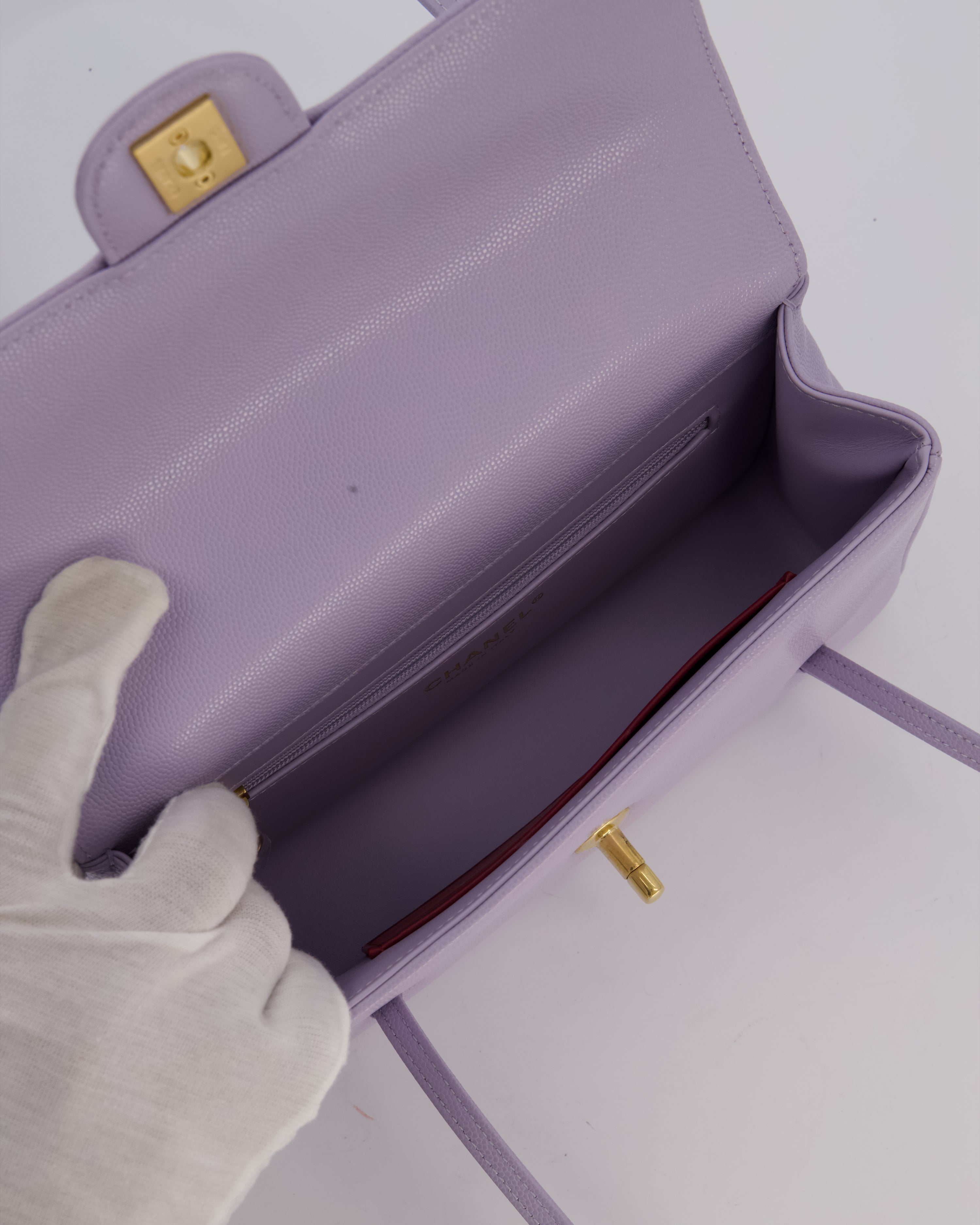 *RARE* Chanel Lilac 26S Preppy Coco Small Flap Bag in Shiny Caviar Leather With Gold Hardware
