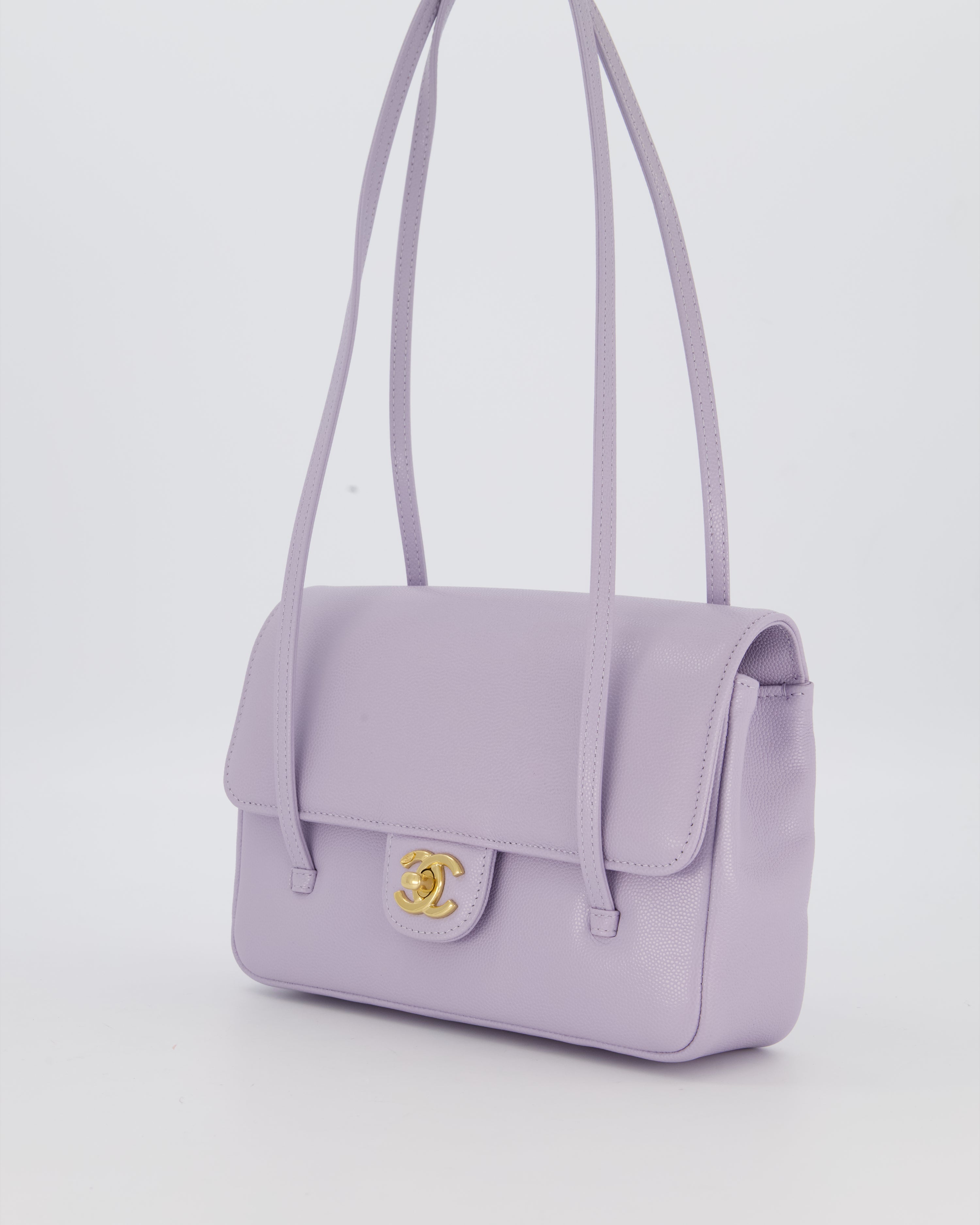*RARE* Chanel Lilac 26S Preppy Coco Small Flap Bag in Shiny Caviar Leather With Gold Hardware