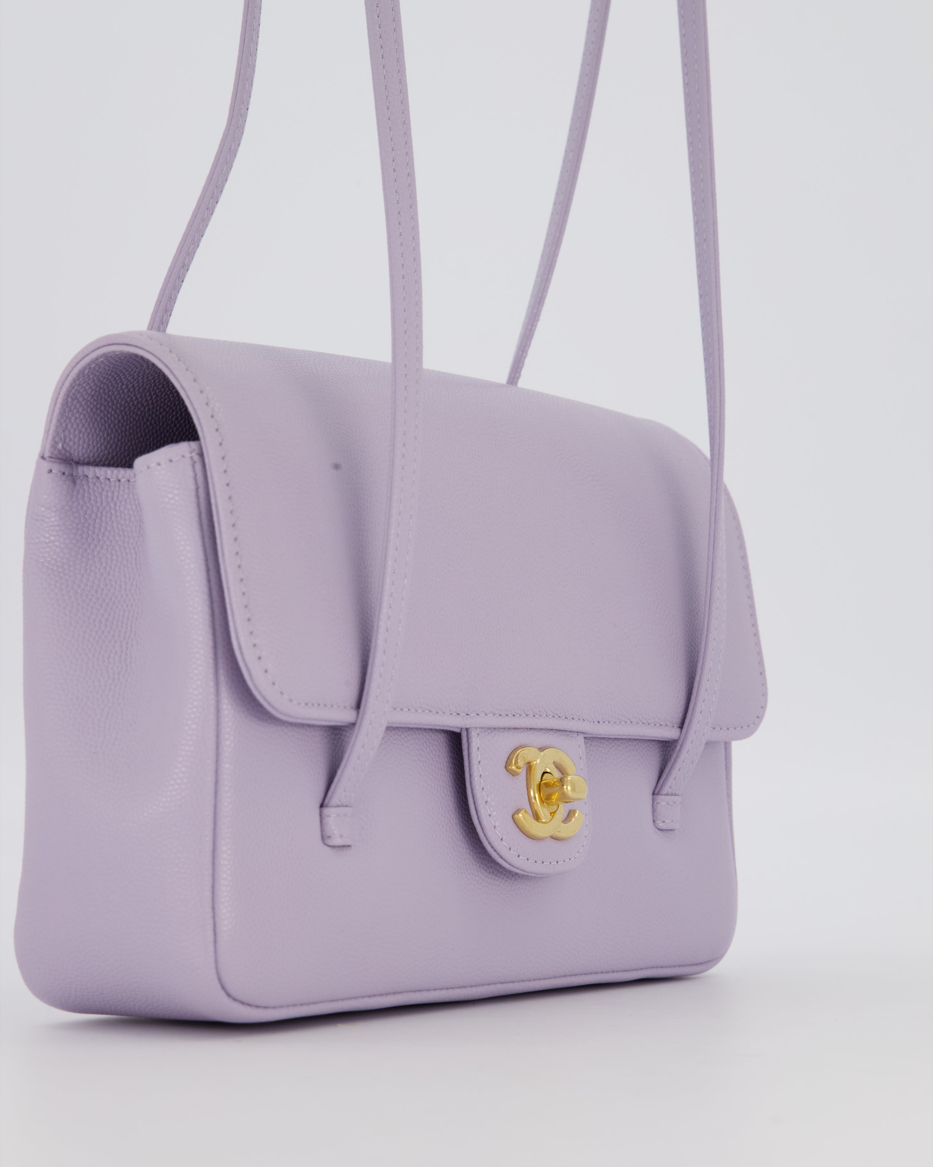 *RARE* Chanel Lilac 26S Preppy Coco Small Flap Bag in Shiny Caviar Leather With Gold Hardware