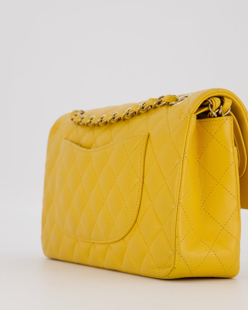 Chanel Amber Yellow Medium Classic Double Flap Bag in Caviar Leather with Champagne Gold Hardware