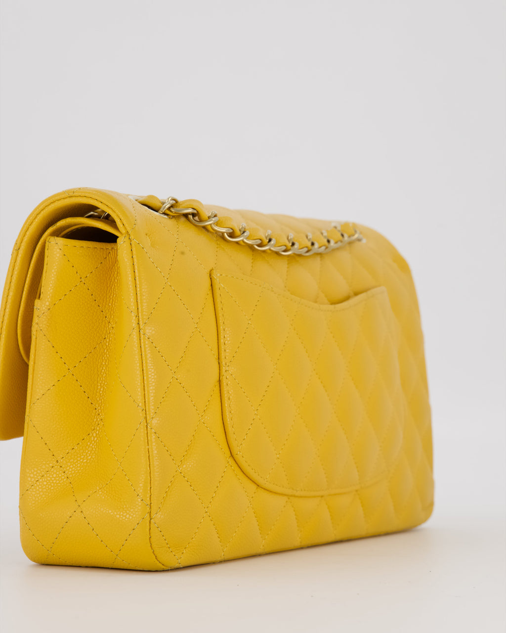 Chanel Amber Yellow Medium Classic Double Flap Bag in Caviar Leather with Champagne Gold Hardware